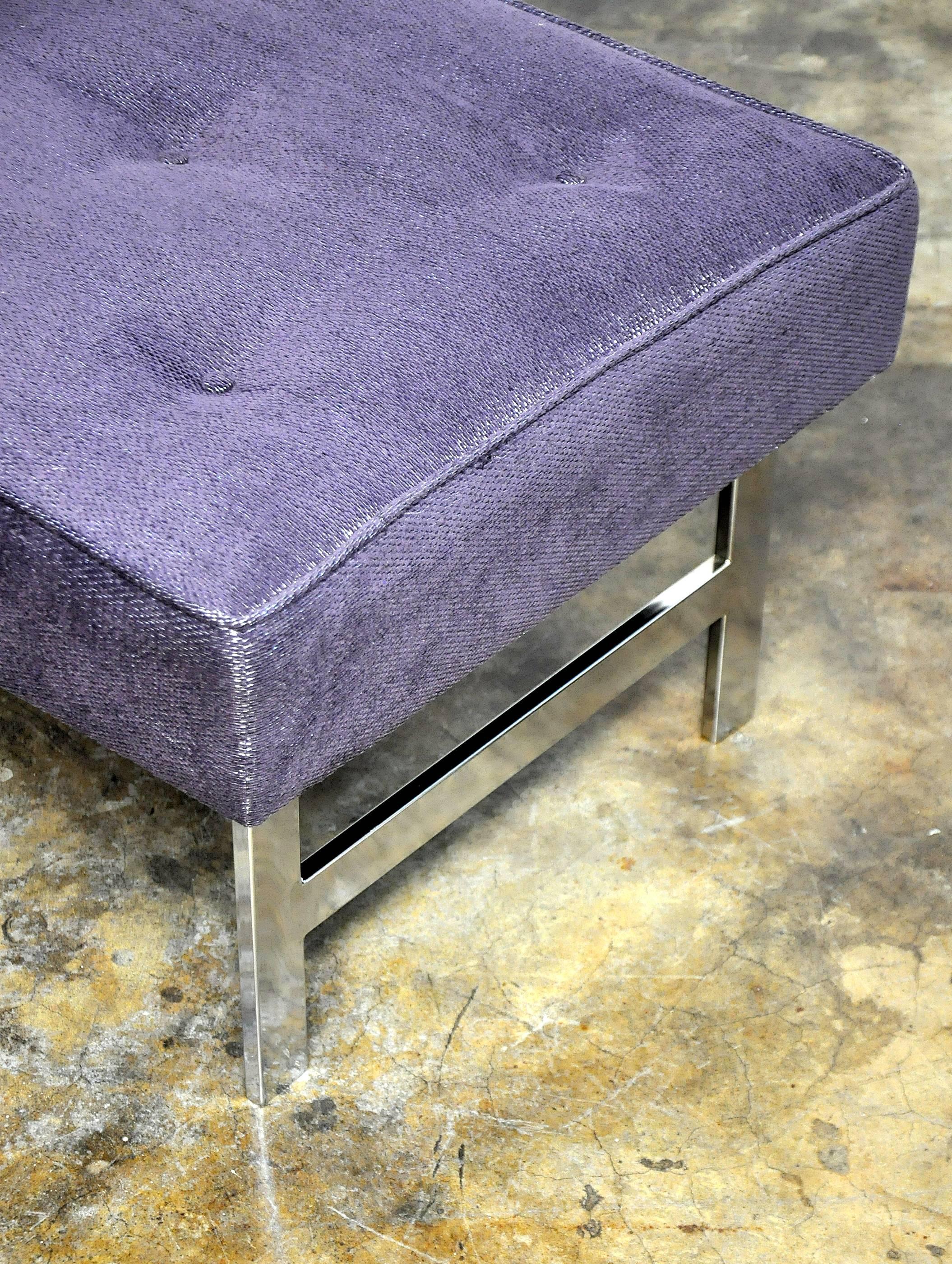 Mid-Century Modern Milo Baughman Style Chrome Upholstered Bench 2
