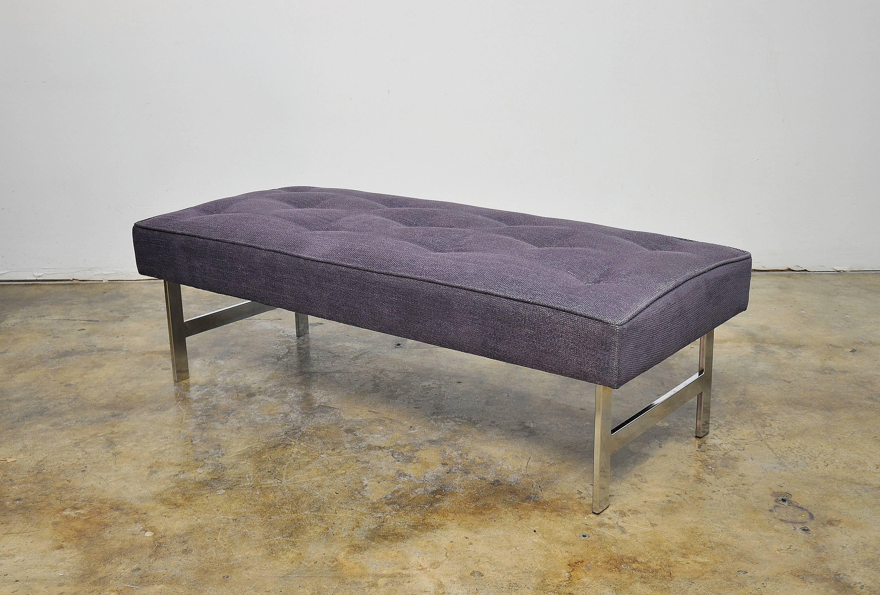 American Mid-Century Modern Milo Baughman Style Chrome Upholstered Bench