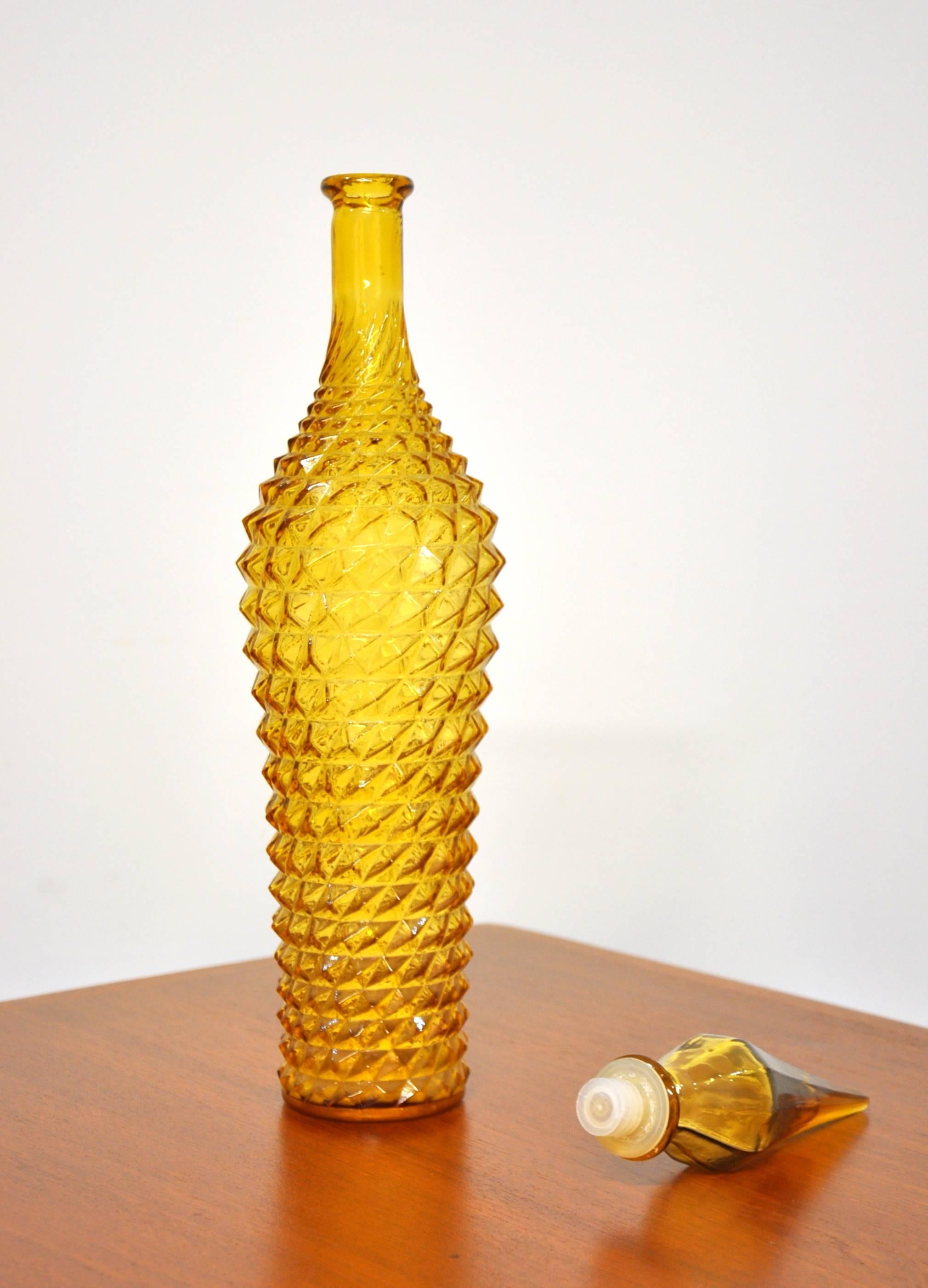 Mid-Century Modern Tall Empoli Amber Art Glass Decanter