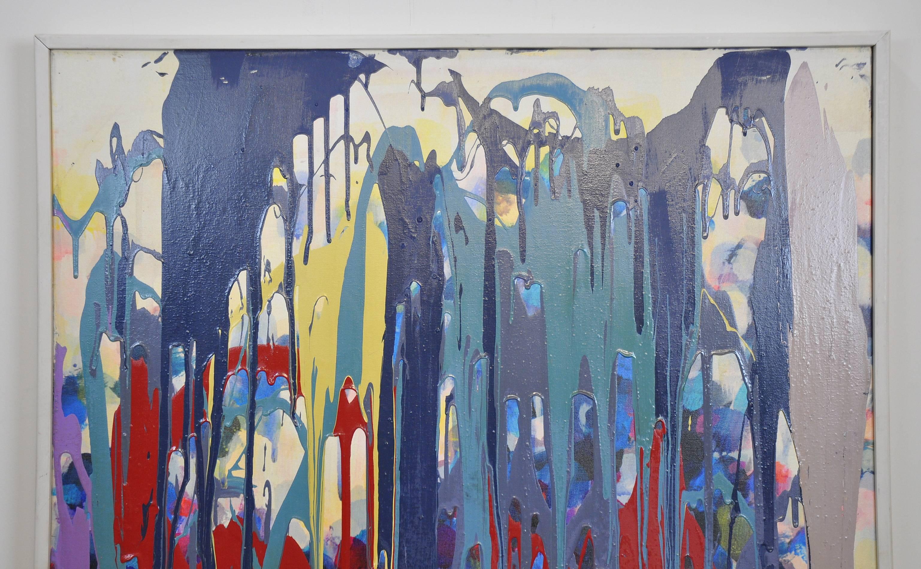 Other Abstract Drip Painting on Canvas by John Frates, Blue Song, 2015