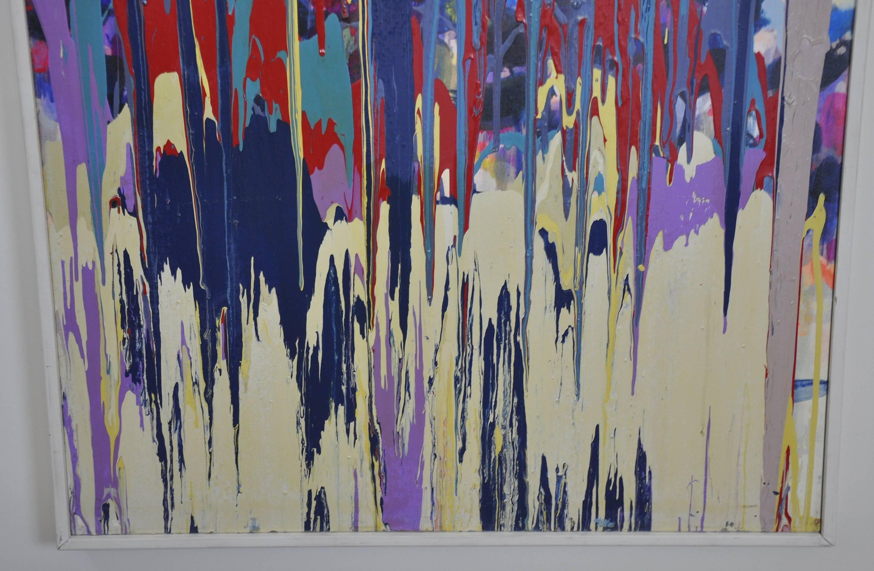 American Abstract Drip Painting on Canvas by John Frates, Blue Song, 2015