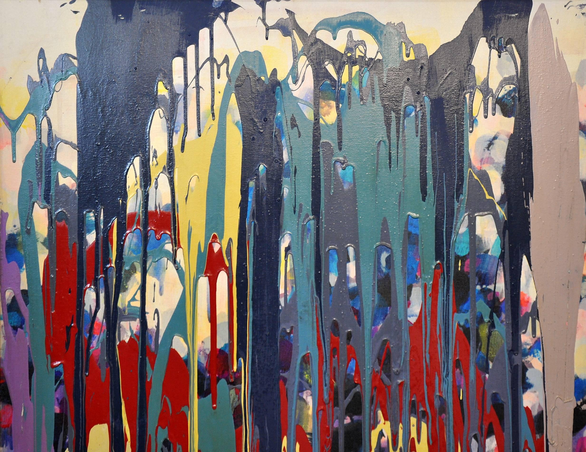 Contemporary Abstract Drip Painting on Canvas by John Frates, Blue Song, 2015