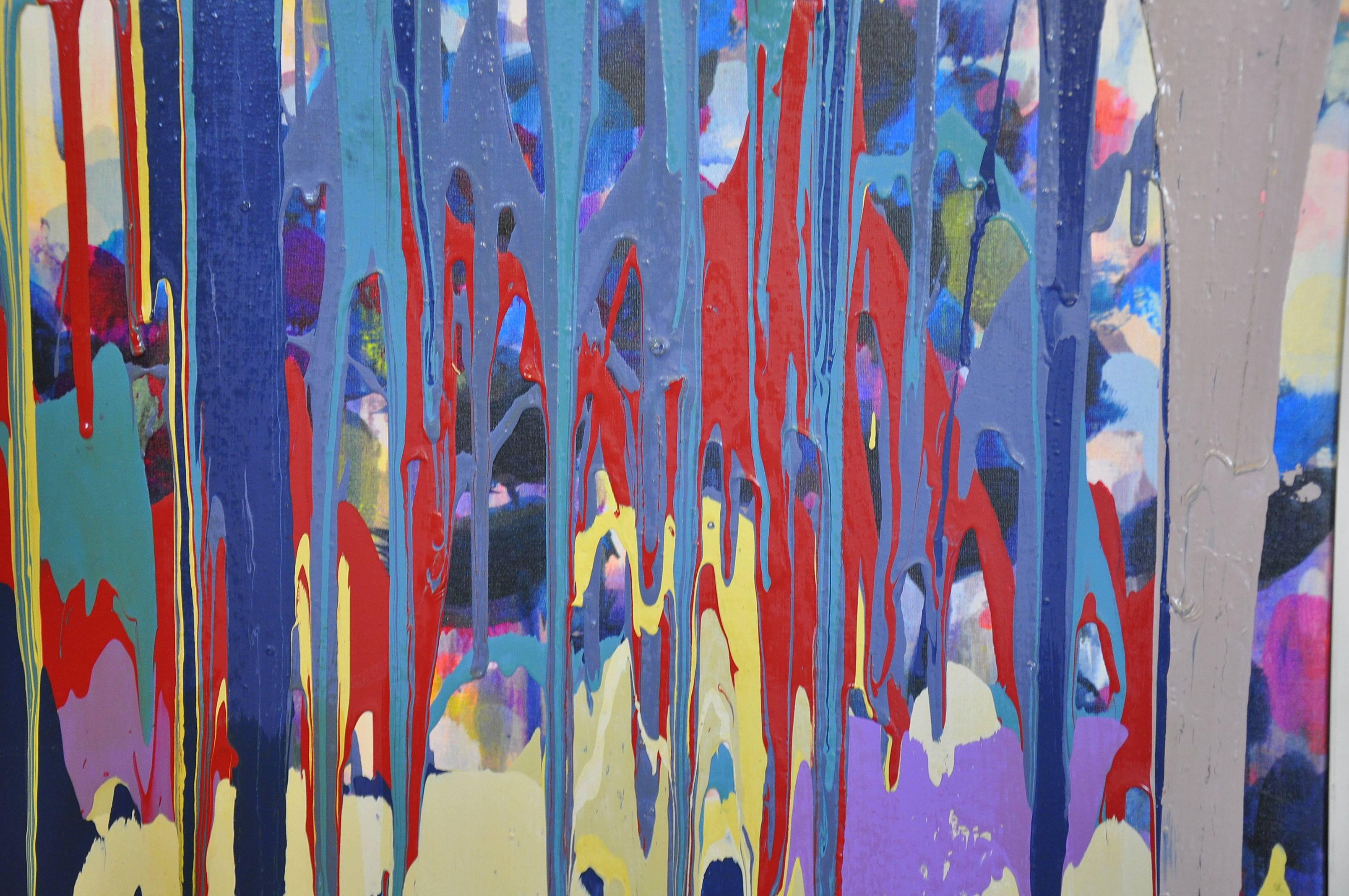 Abstract Drip Painting on Canvas by John Frates, Blue Song, 2015 1