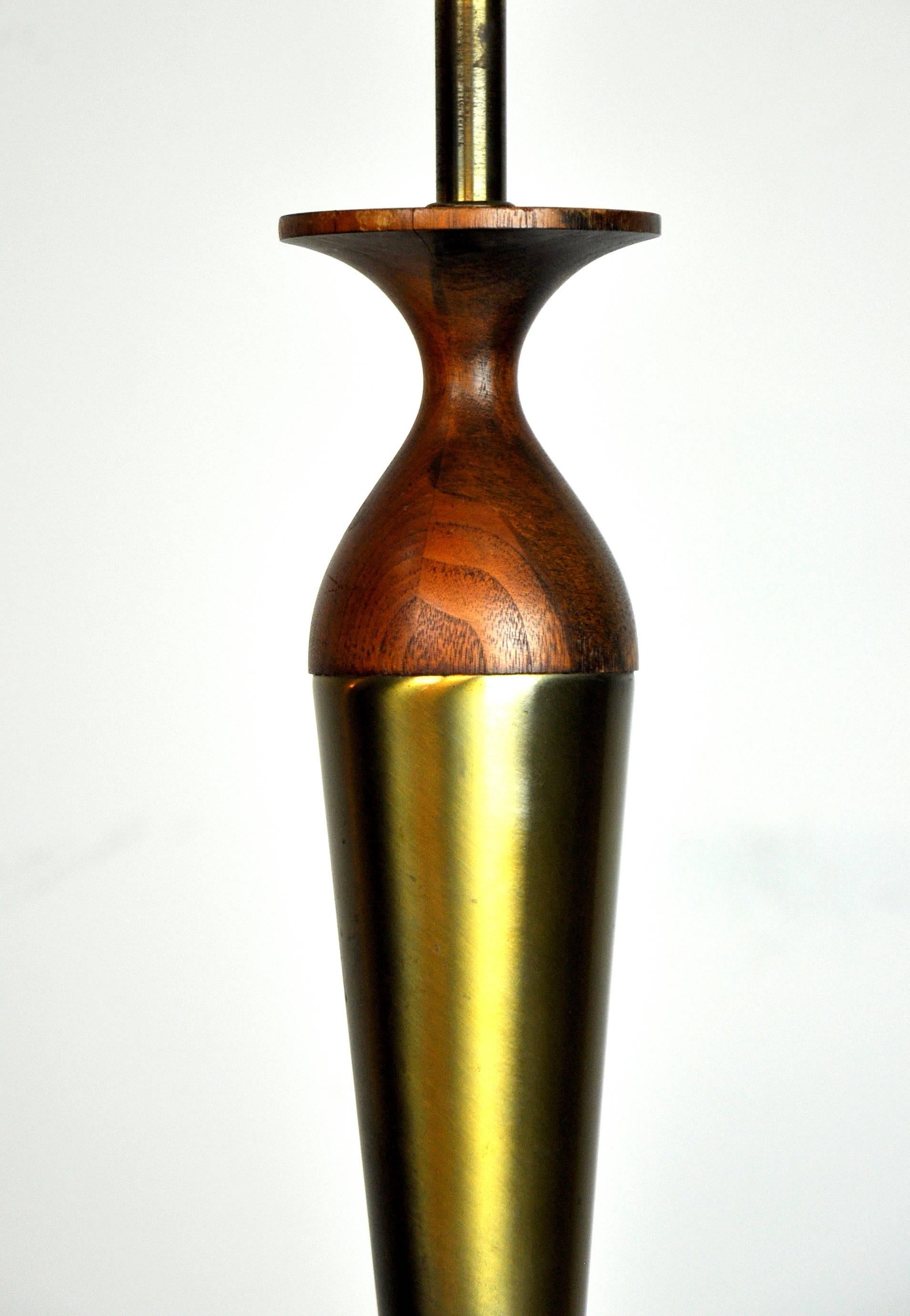 Mid-Century Modern Midcentury Walnut and Brass Table Lamp by Tony Paul