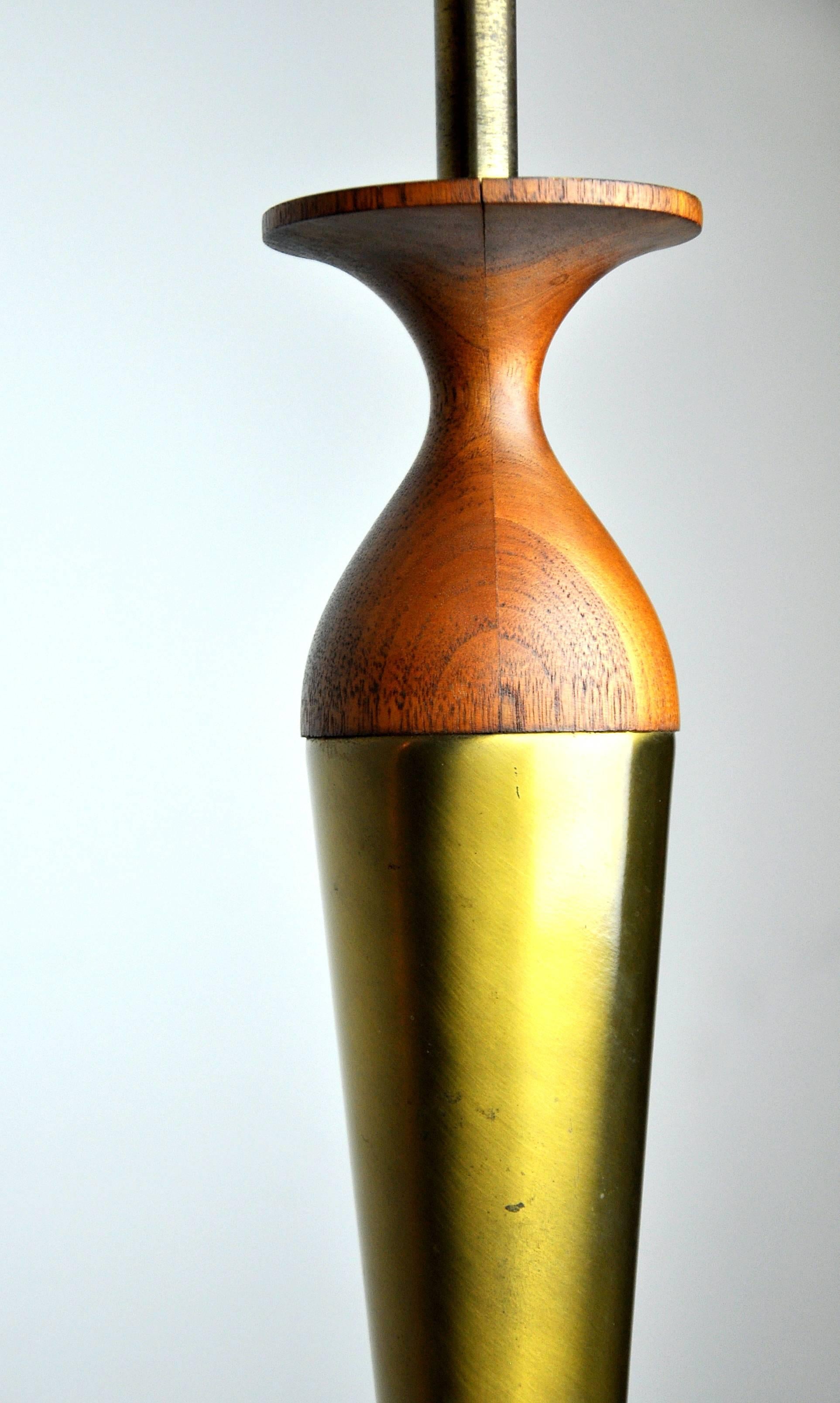 American Midcentury Walnut and Brass Table Lamp by Tony Paul