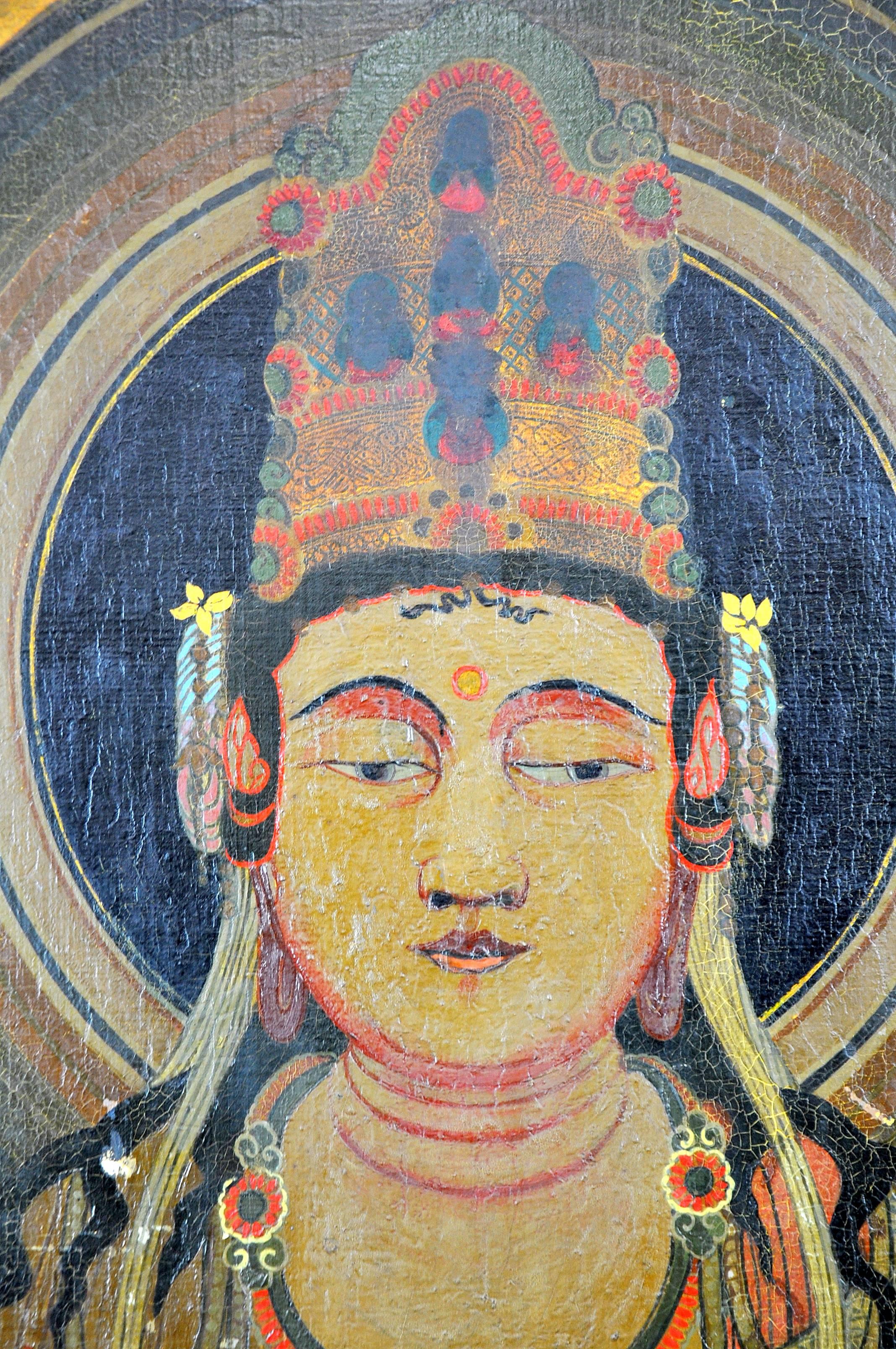 20th Century Large Scale Medicine Buddha Painting Ausadhi Badhai For Sale