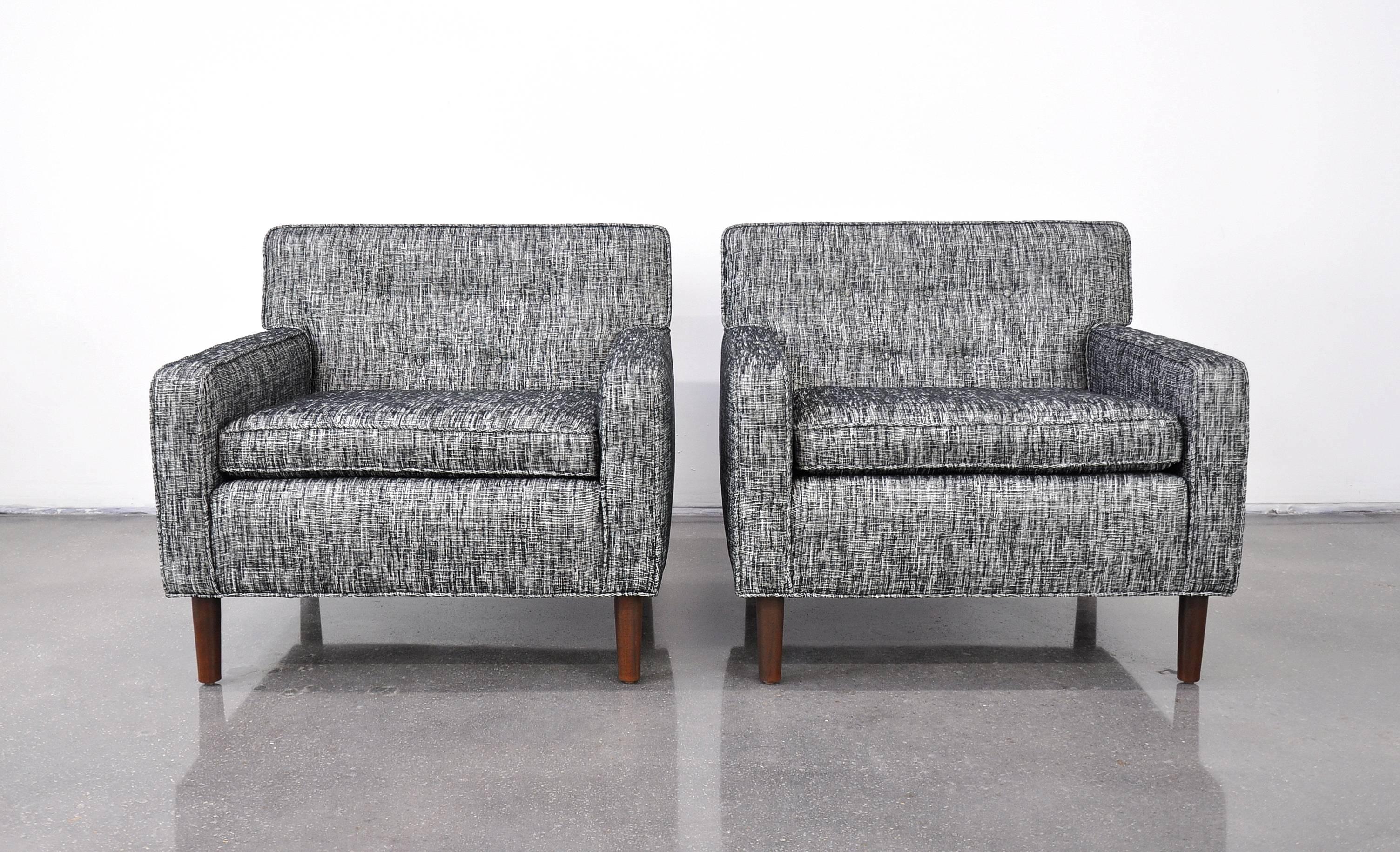 American Pair of Edward Wormley for Dunbar Tufted Lounge Chairs