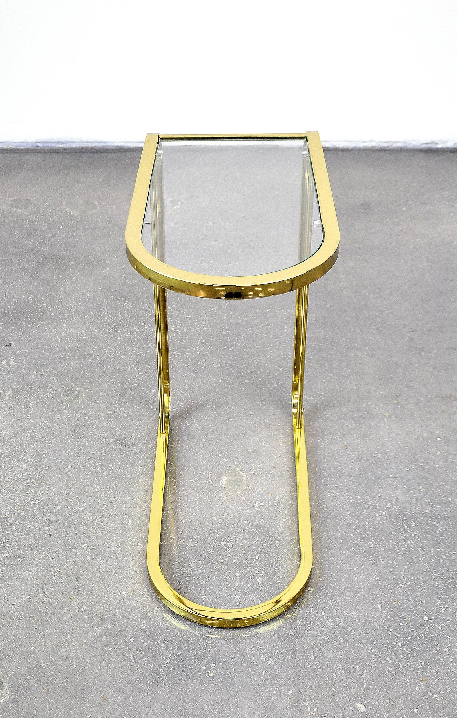 Milo Baughman Style Brass and Glass Cantilever Side Table In Good Condition In Miami, FL