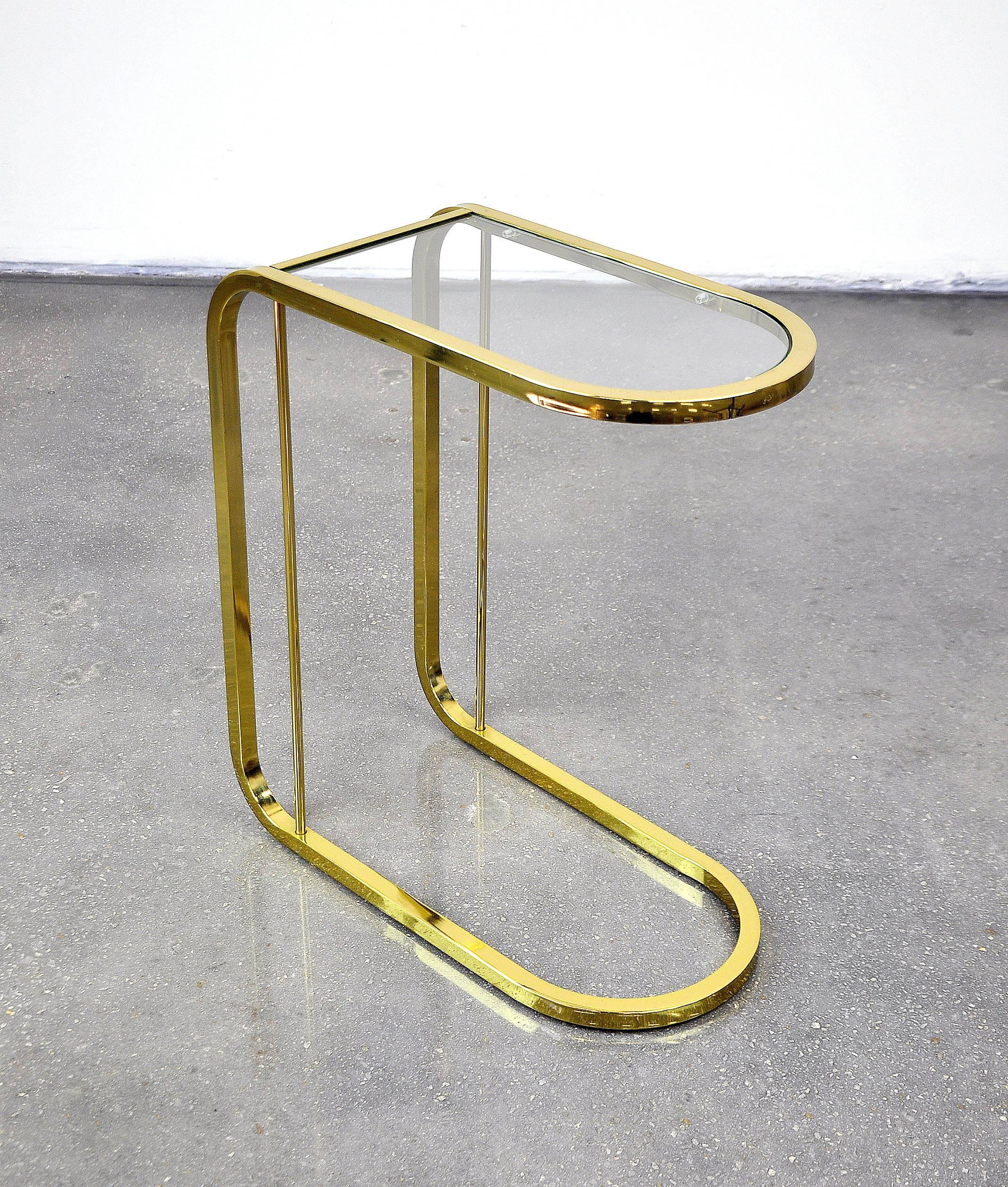 Late 20th Century Milo Baughman Style Brass and Glass Cantilever Side Table