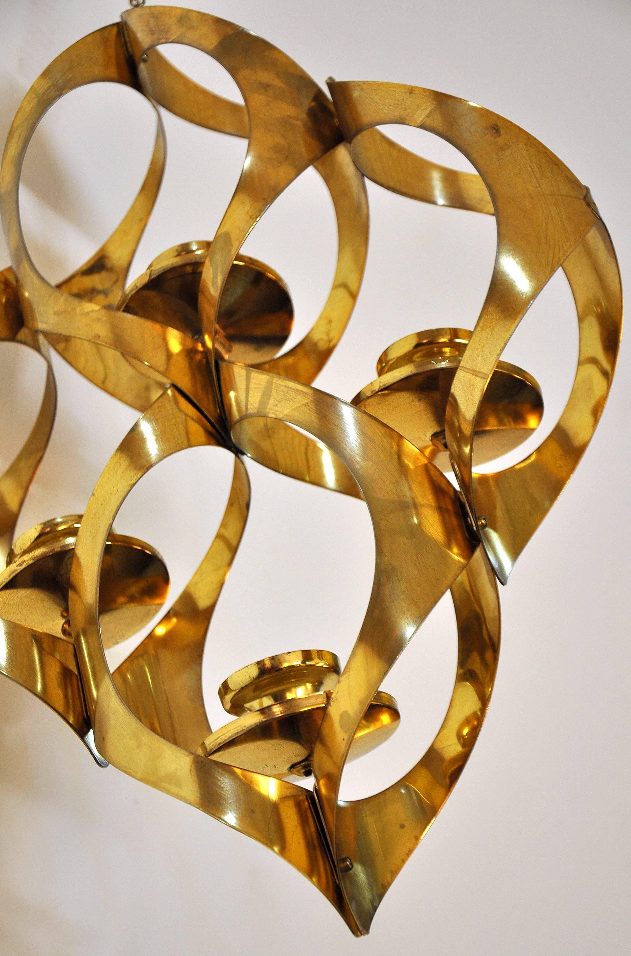 Mid-Century Brass Pendant Candelabra In Good Condition In Miami, FL