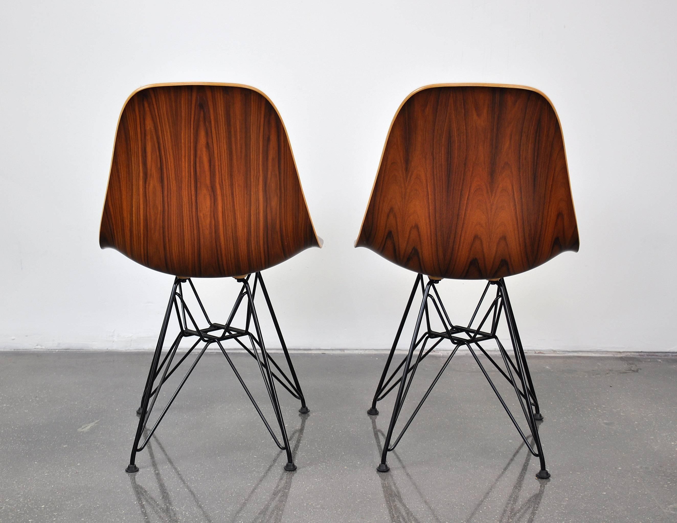 Pair of Eames Herman Miller Palisander Eiffel Base Shell Chairs In Good Condition In Miami, FL