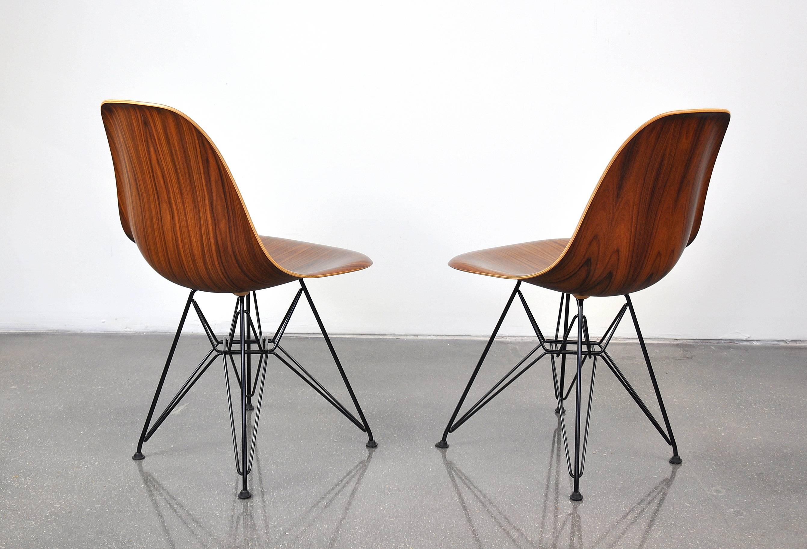 American Pair of Eames Herman Miller Palisander Eiffel Base Shell Chairs