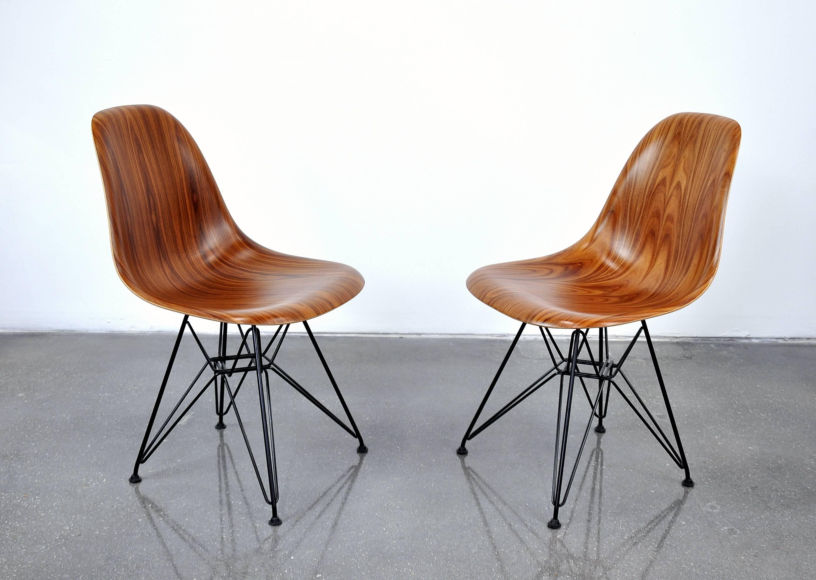 Mid-Century Modern Pair of Eames Herman Miller Palisander Eiffel Base Shell Chairs