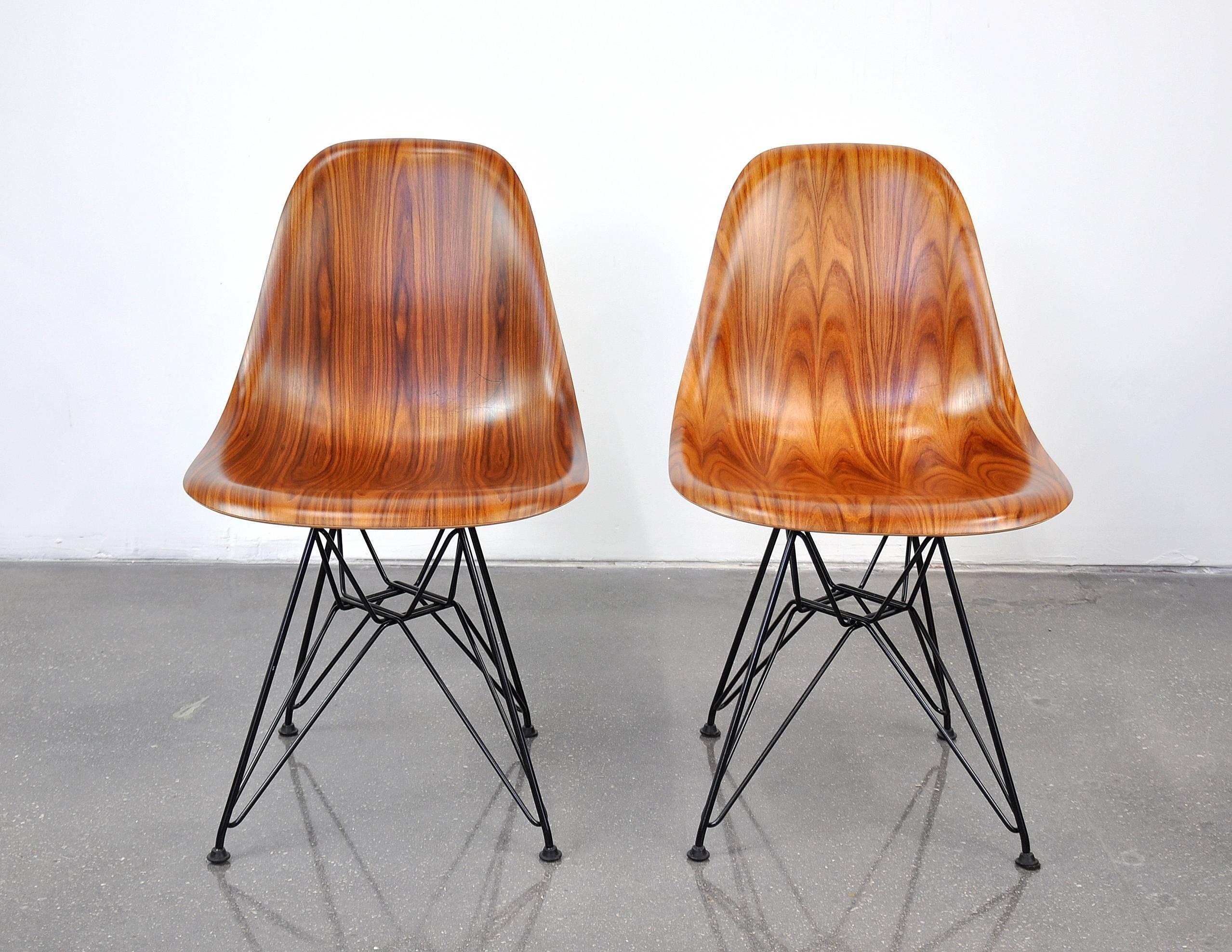Contemporary Pair of Eames Herman Miller Palisander Eiffel Base Shell Chairs