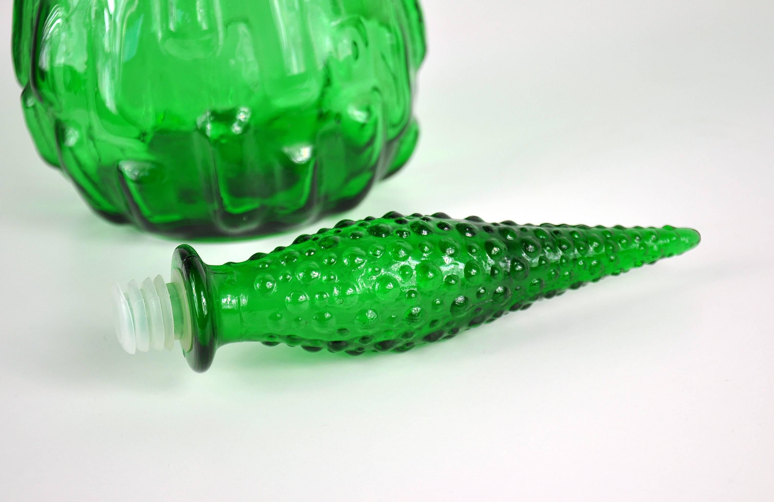 Italian Tall Empoli Emerald Green Art Glass Decanter
