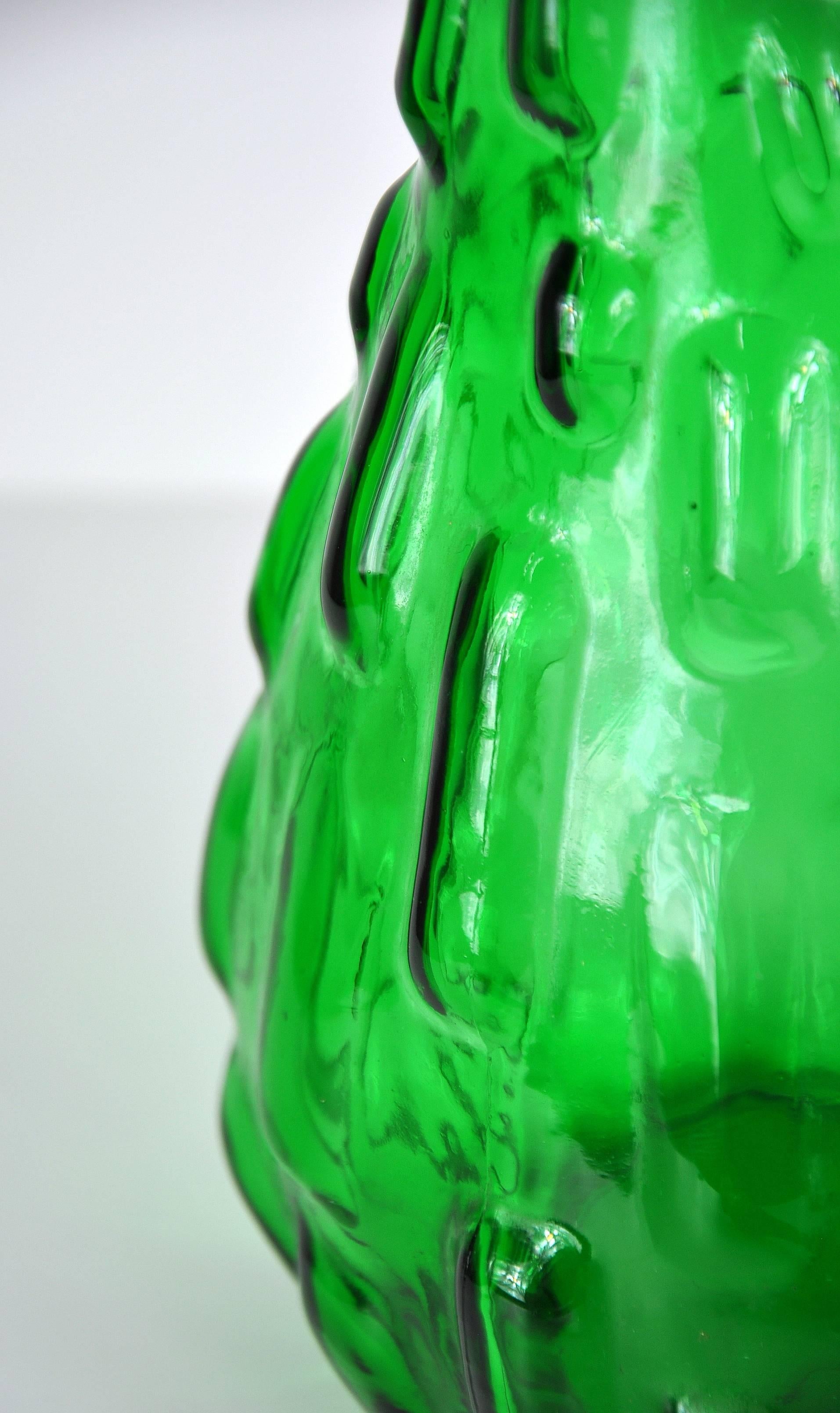 Mid-20th Century Tall Empoli Emerald Green Art Glass Decanter