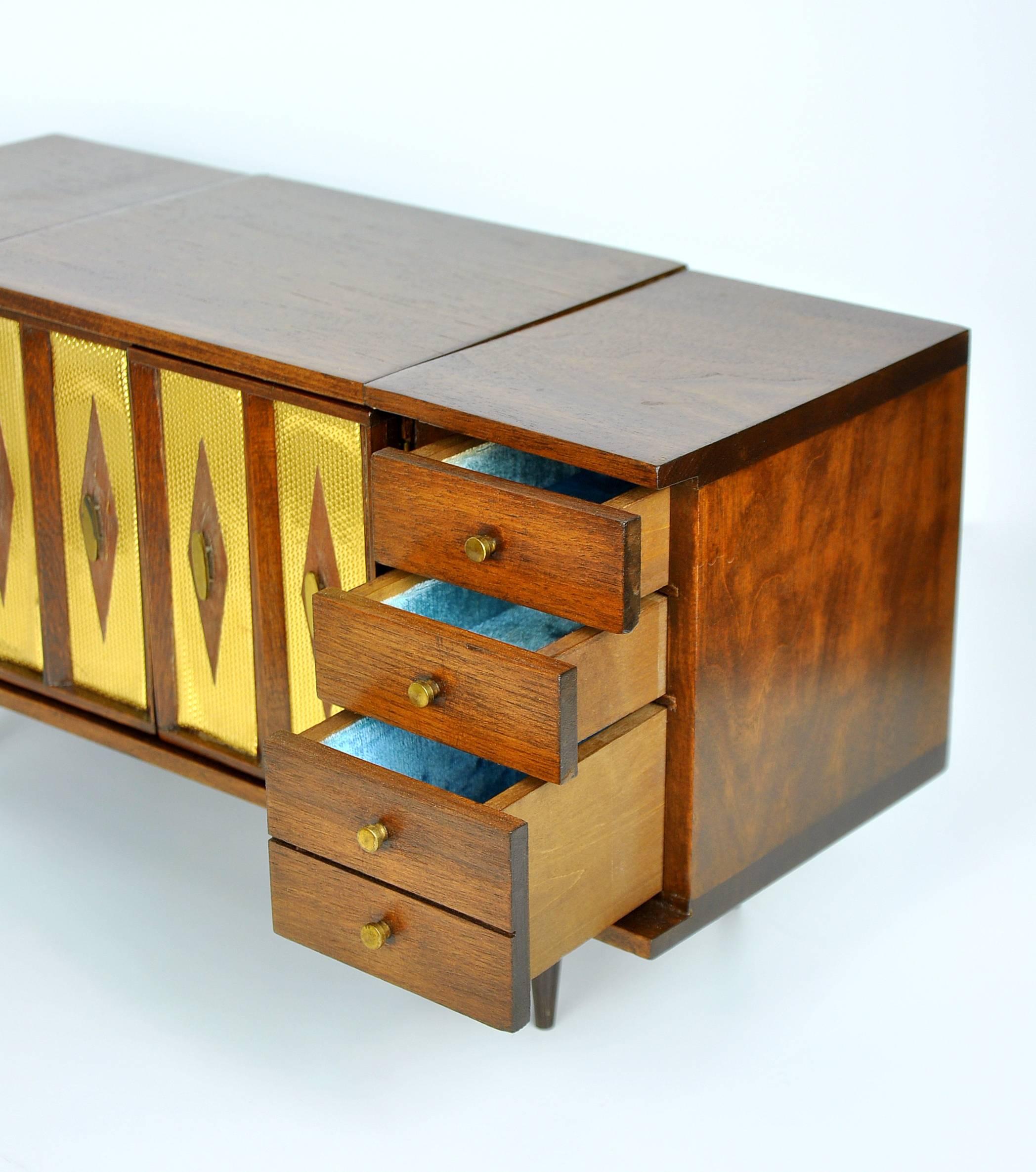 Brass Miniature Mid-Century Modern Dresser Jewelry Music Box