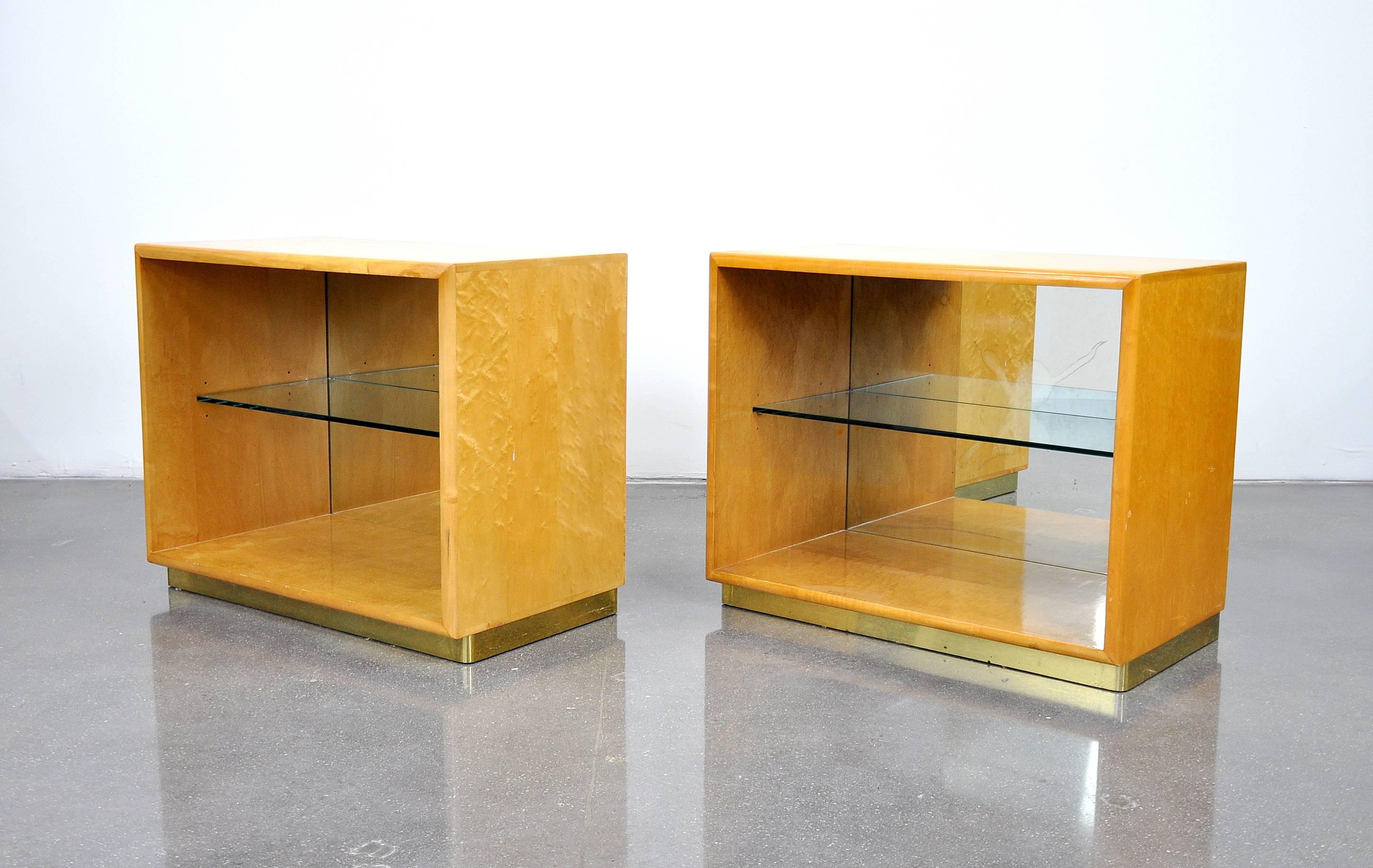 Mid-Century Modern Milo Baughman for Thayer Coggin Burl, Mirror and Brass Cabinets