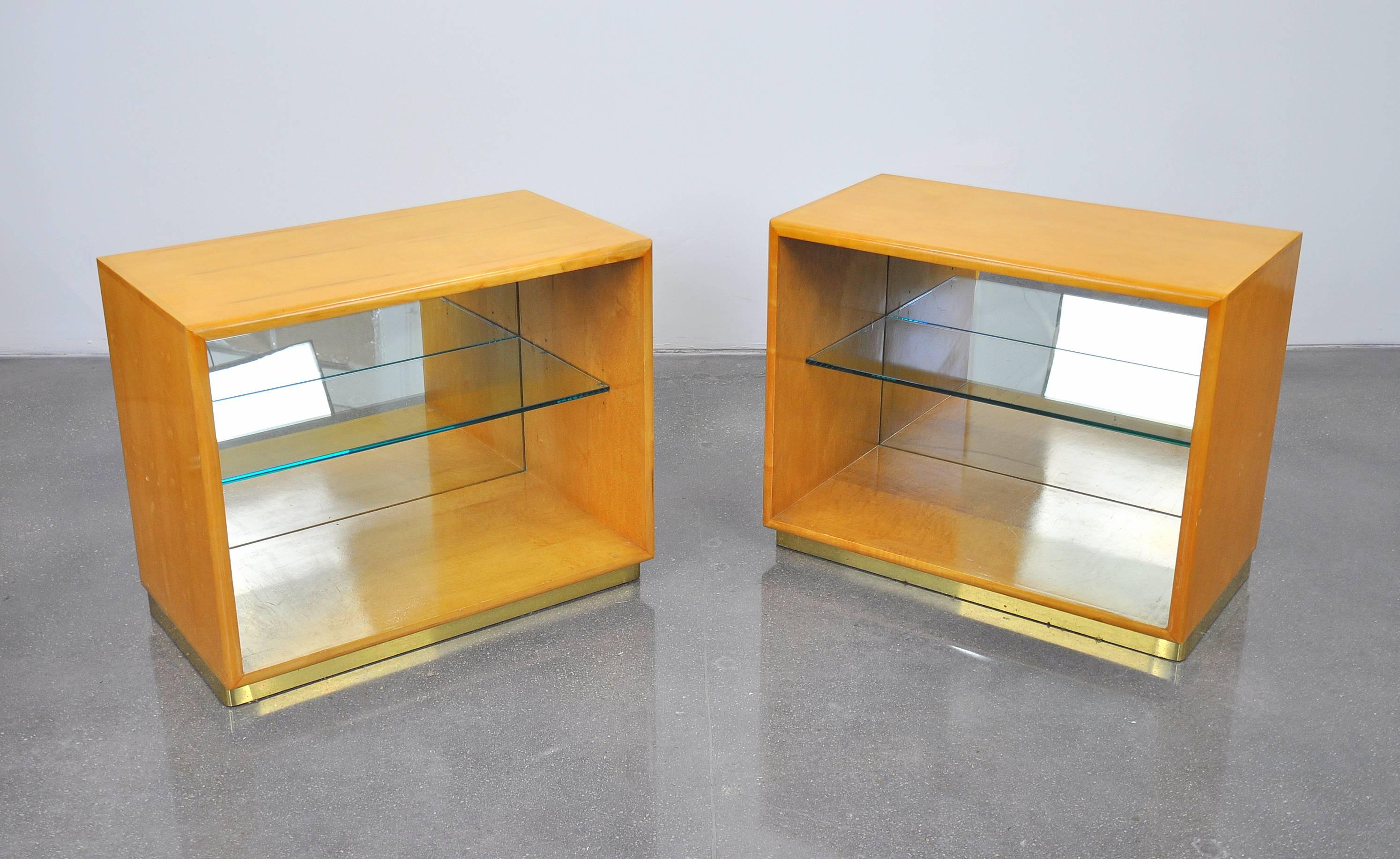 American Milo Baughman for Thayer Coggin Burl, Mirror and Brass Cabinets