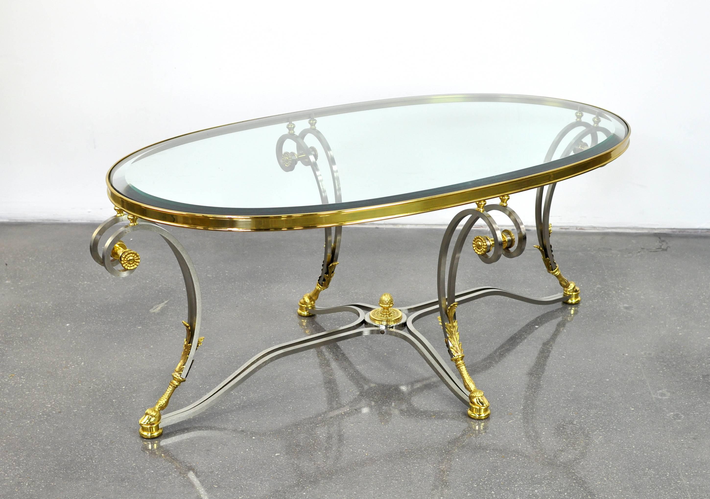 American La Barge Brass, Glass and Polished Steel Coffee Table