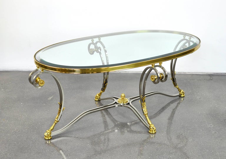 La Barge Brass, Glass and Polished Steel Coffee Table at 1stDibs