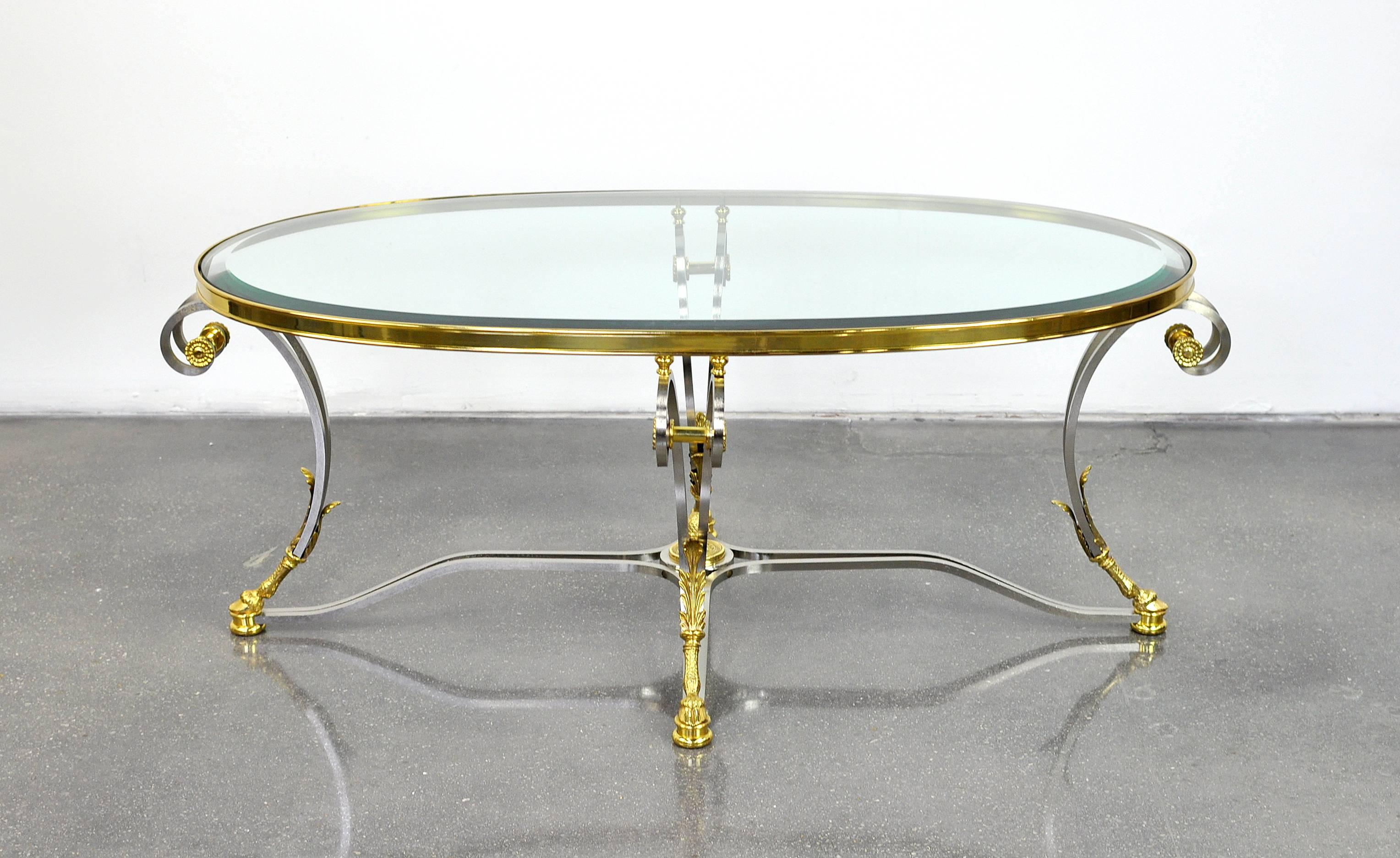 Late 20th Century La Barge Brass, Glass and Polished Steel Coffee Table
