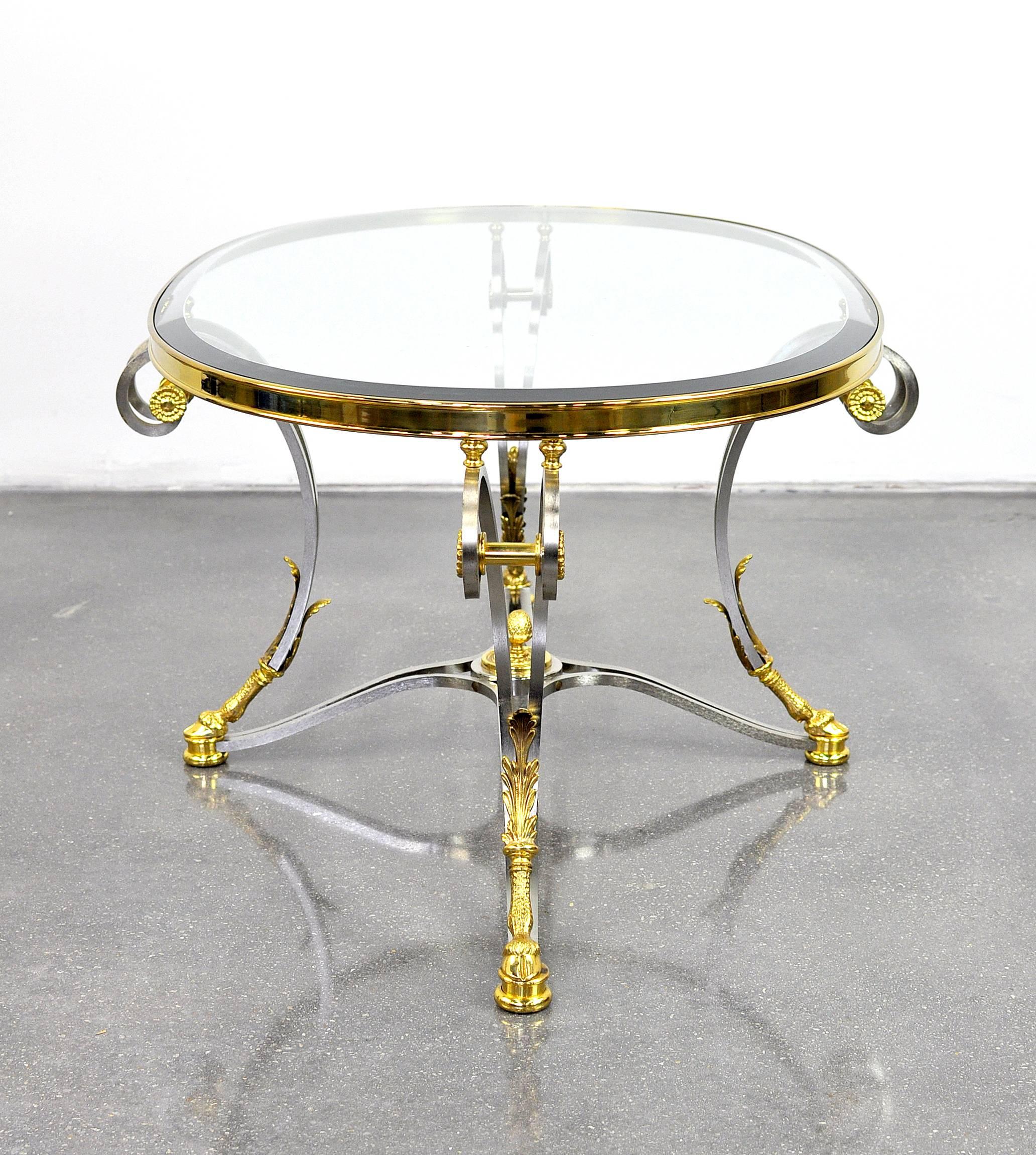 Hollywood Regency La Barge Brass, Glass and Polished Steel Coffee Table
