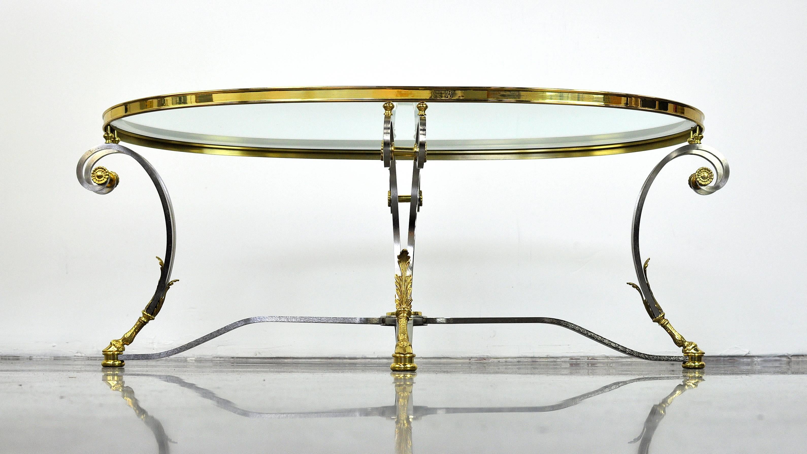 La Barge Brass, Glass and Polished Steel Coffee Table In Excellent Condition In Miami, FL