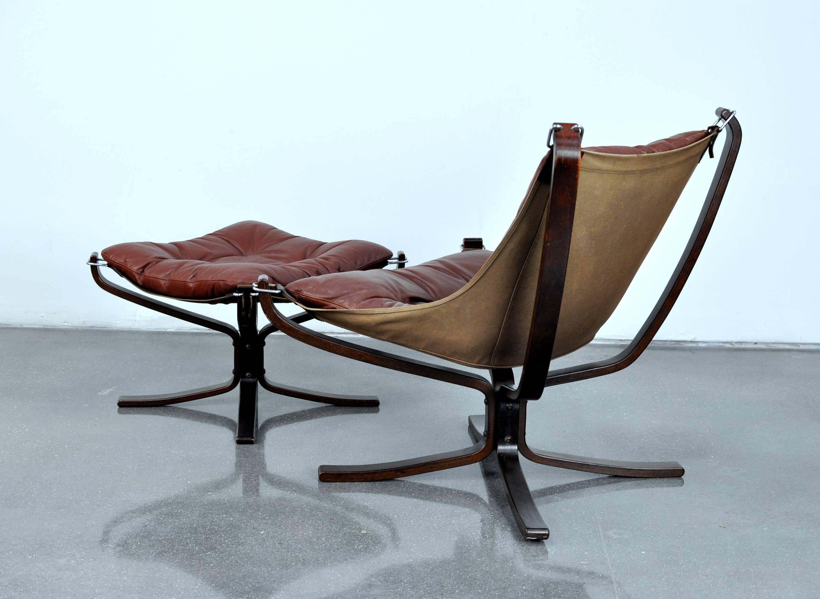 Late 20th Century Sigurd Ressell for Vatne Mobler Falcon Chair and Ottoman