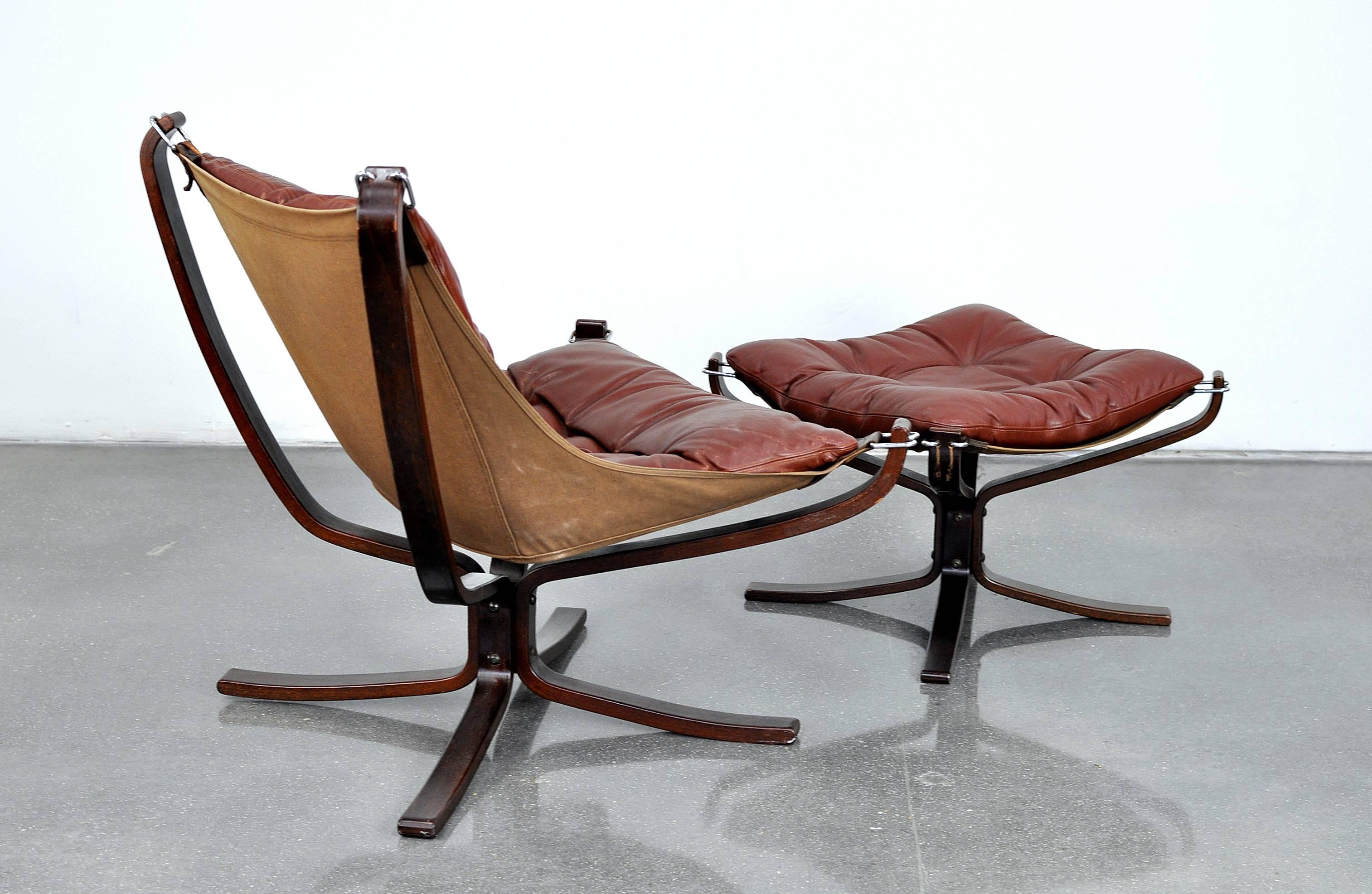 Mid-Century Modern Sigurd Ressell for Vatne Mobler Falcon Chair and Ottoman