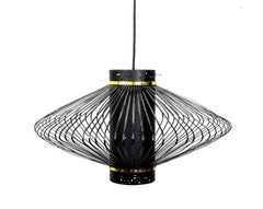 Brass and Black Enameled Metal Pendant Lamp, 1950s