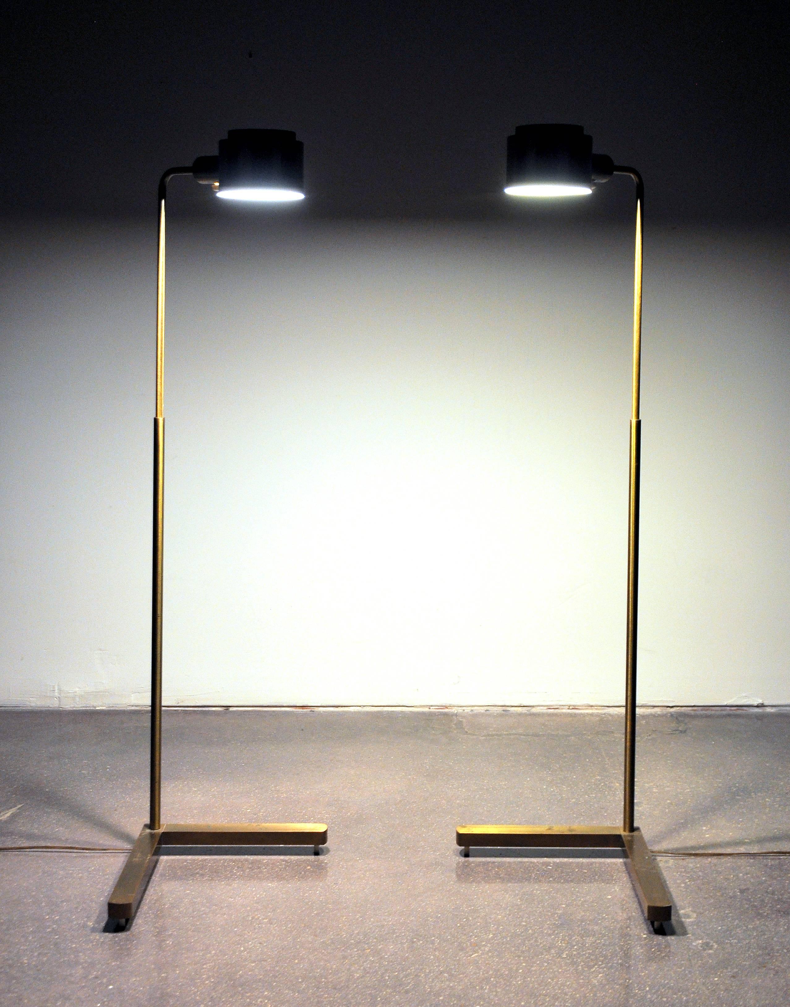 Mid-Century Modern Pair of Casella Brass Adjustable Floor Lamps