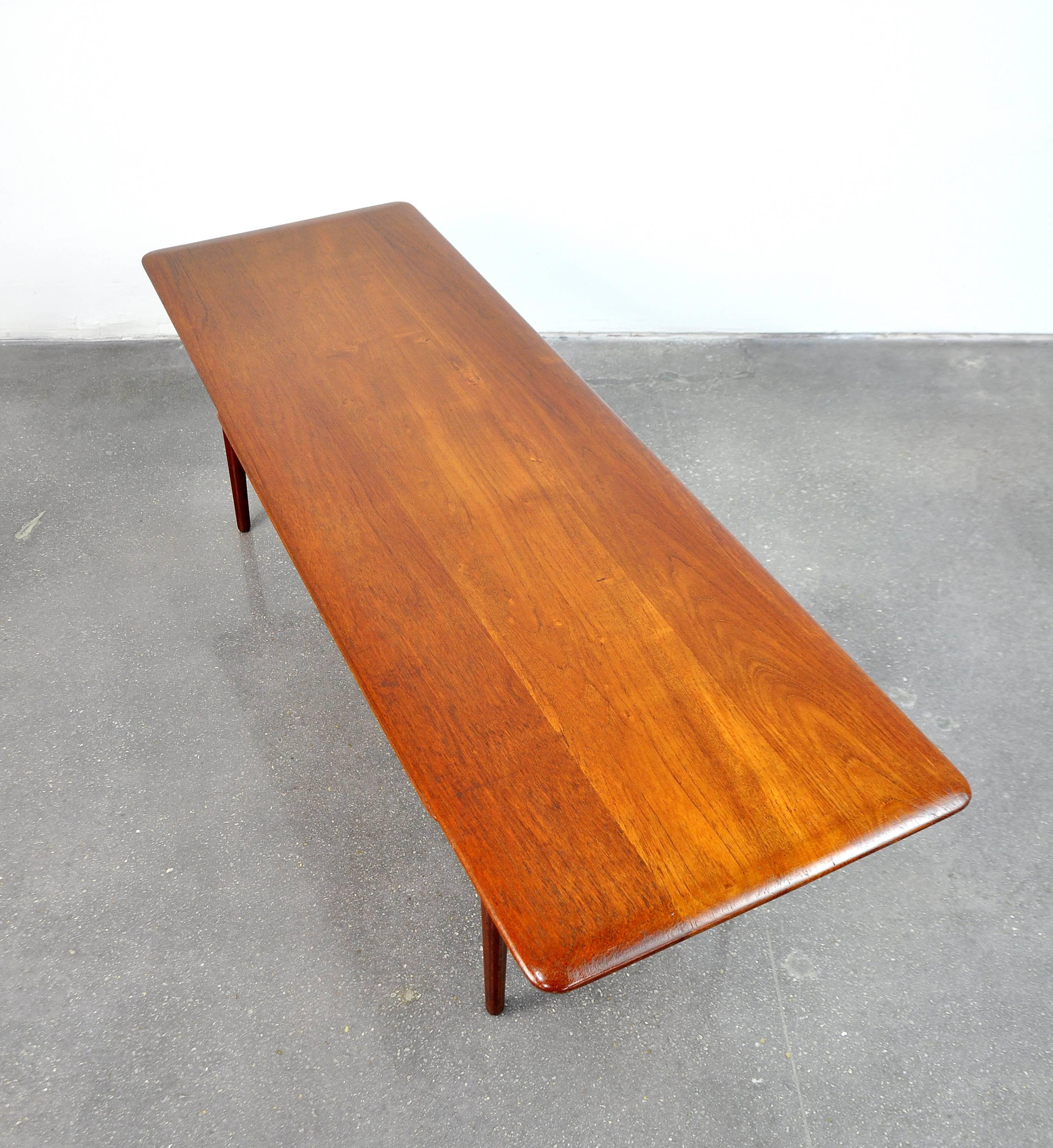 Peter Hvidt and Orla Molgaard-Nielsen Teak, Cane and Brass Coffee Table In Good Condition In Miami, FL