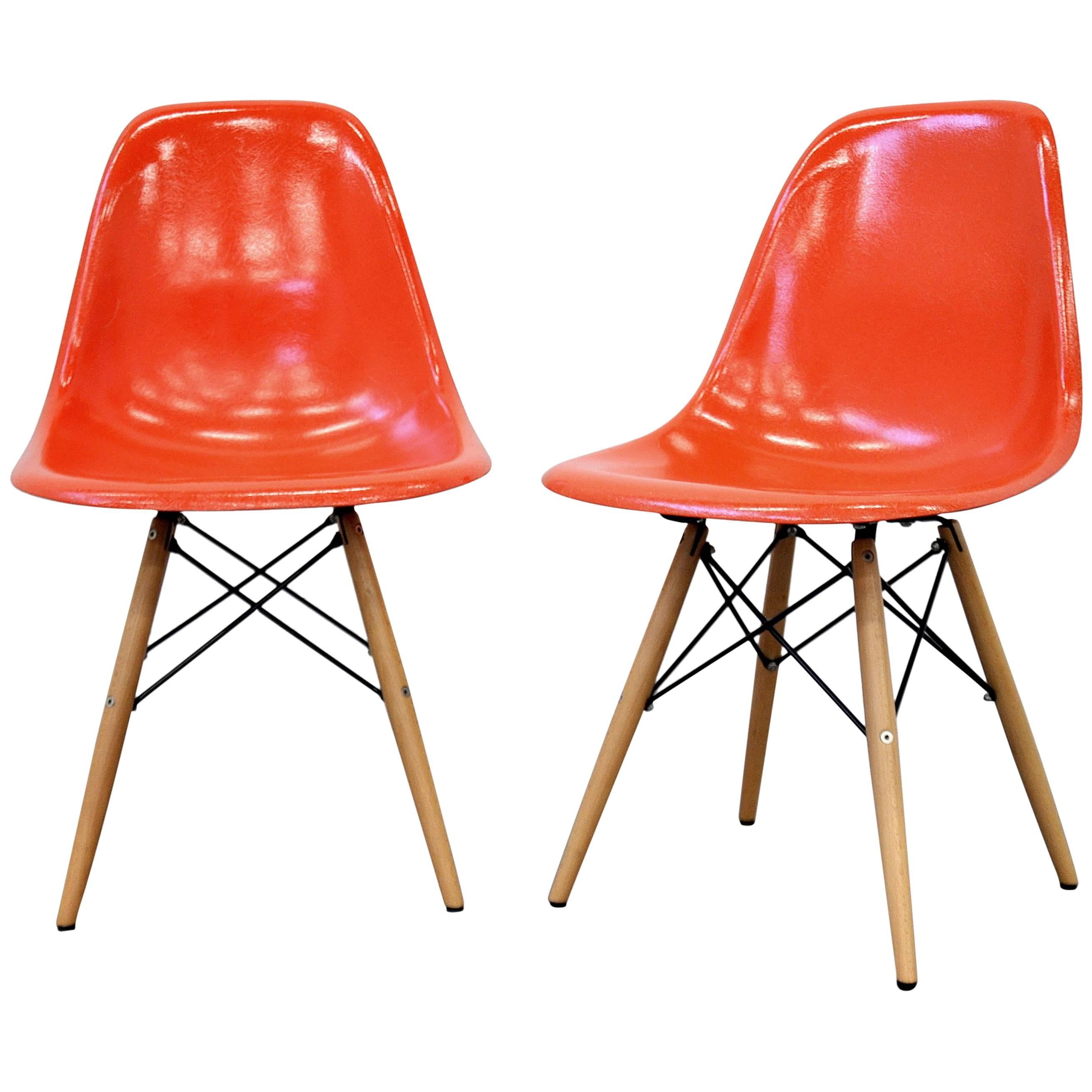 Eames Herman Miller Orange Fiberglass Dowel Chair