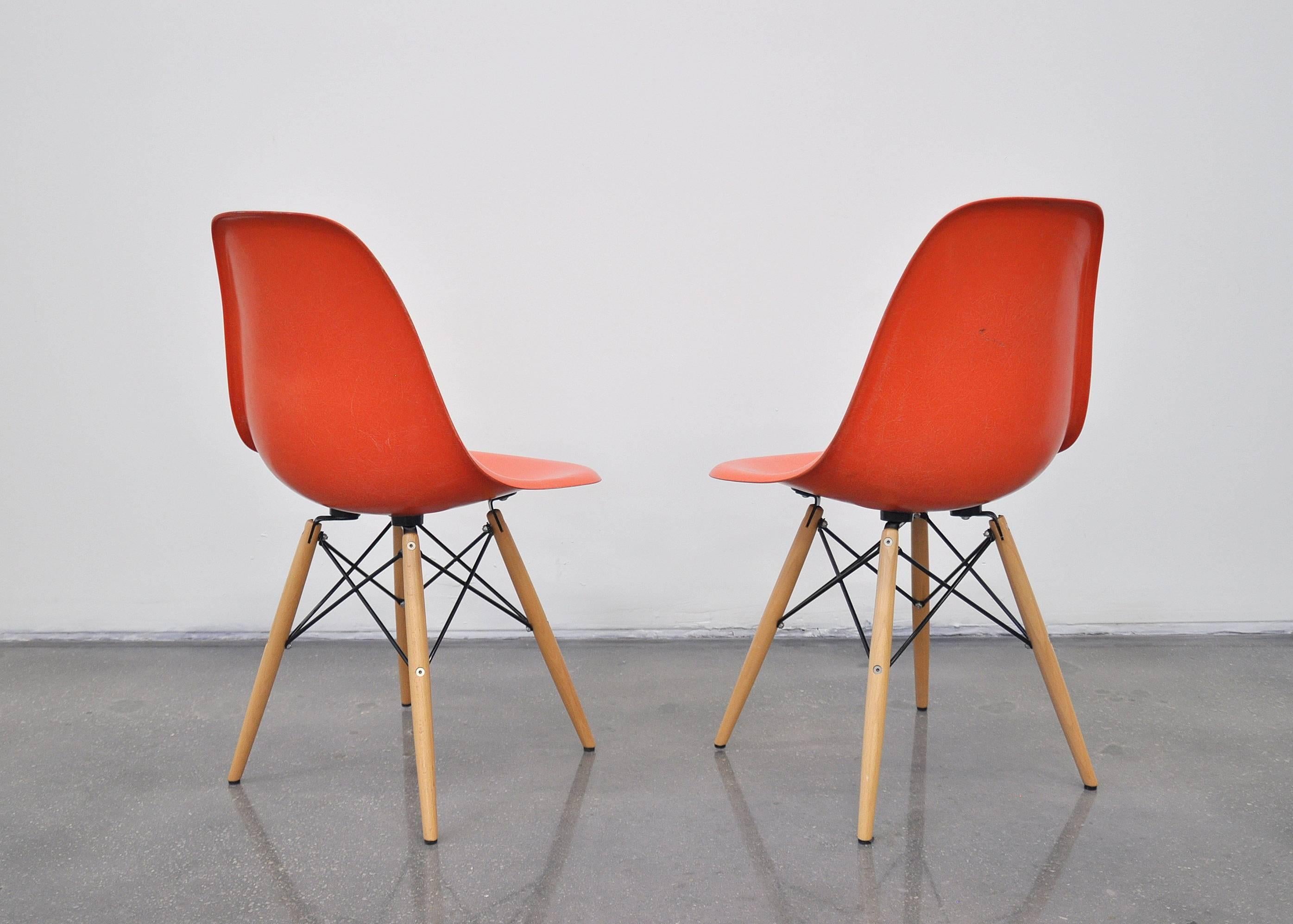 American Eames Herman Miller Orange Fiberglass Dowel Chair