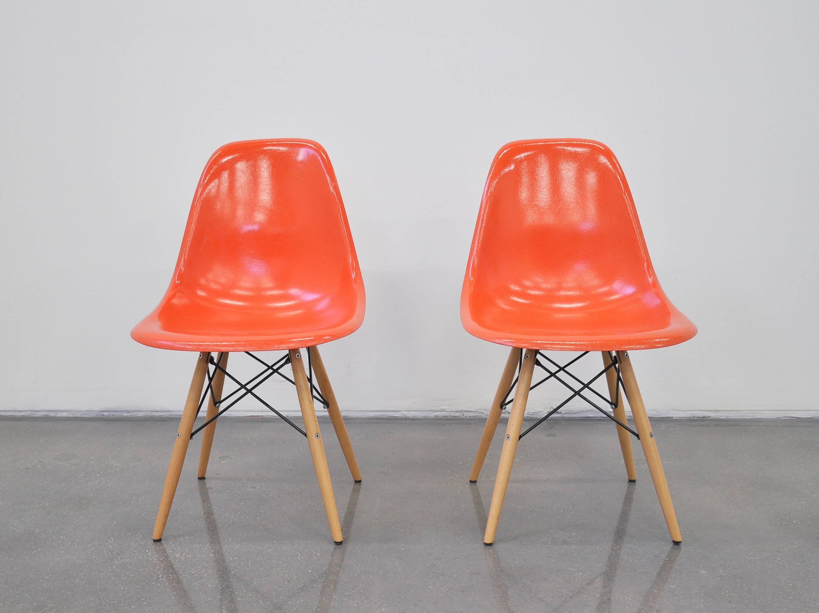 Mid-20th Century Eames Herman Miller Orange Fiberglass Dowel Chair