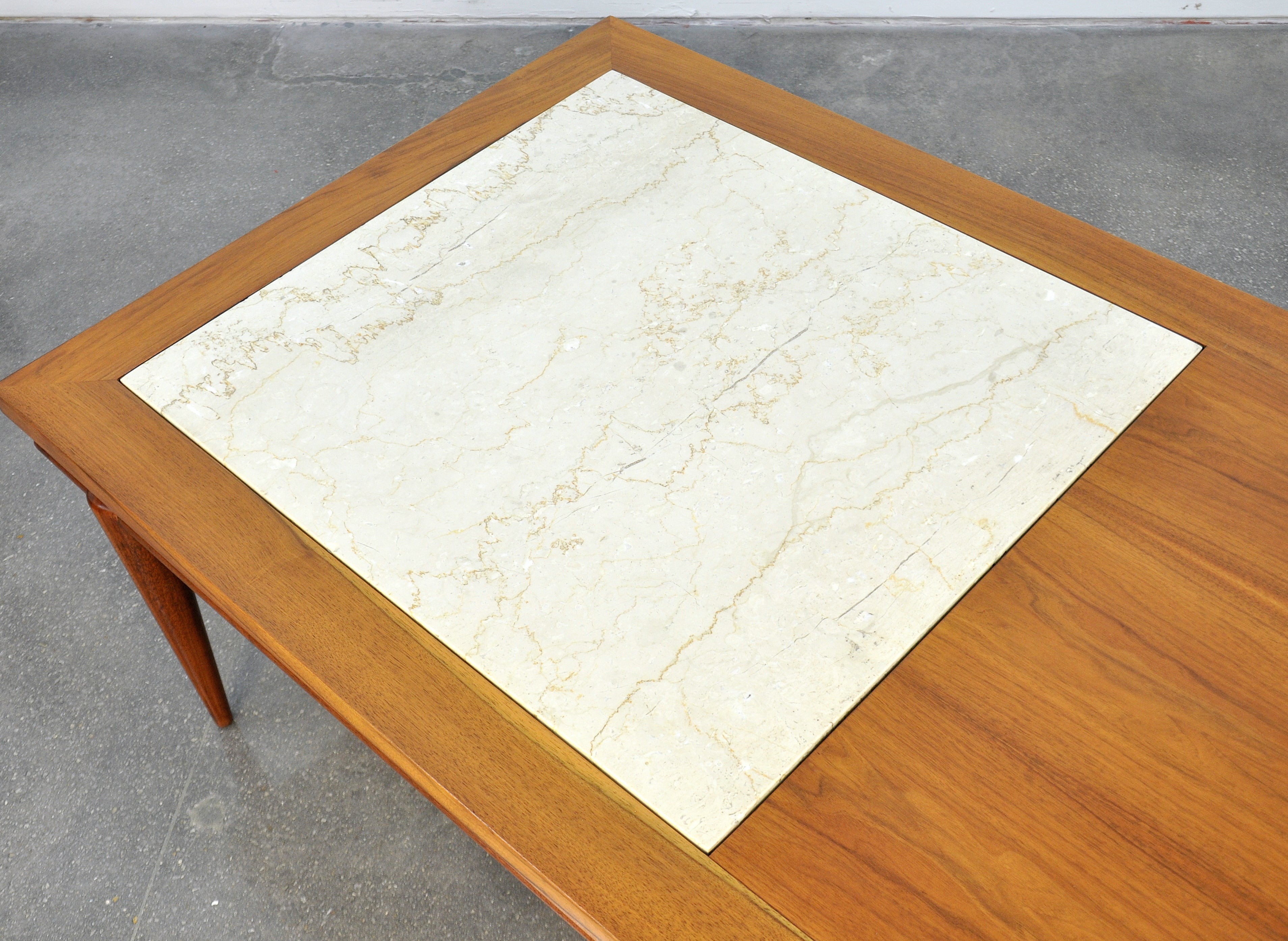 Widdicomb Walnut and Travertine Coffee Table with Floating Top, 1960s In Good Condition In Miami, FL