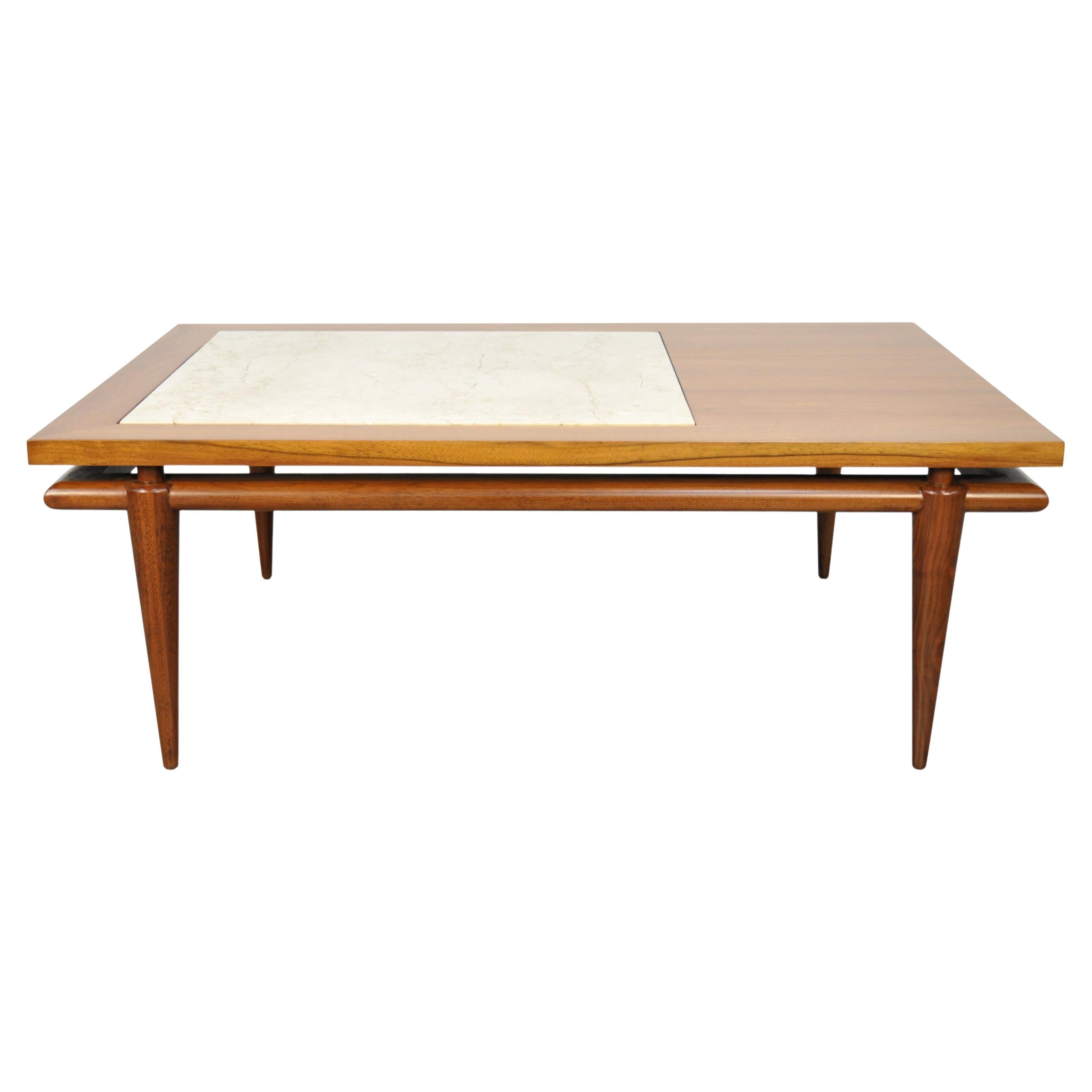 Widdicomb Walnut and Travertine Coffee Table with Floating Top, 1960s