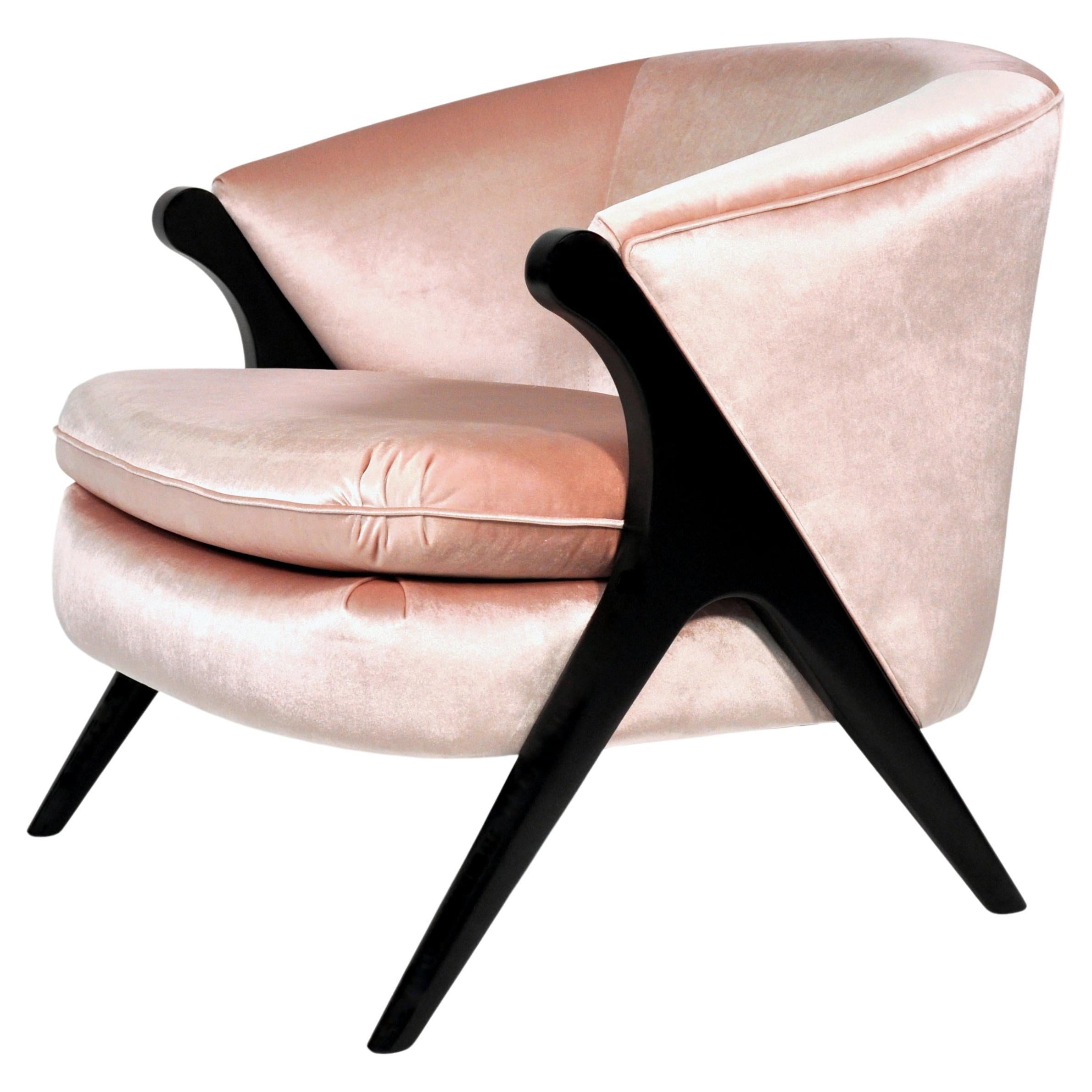 Mid-Century Karpen Style Pink Velvet Lounge Chair, 1970s