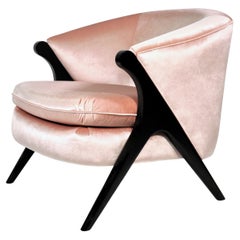 Vintage Mid-Century Karpen Style Pink Velvet Lounge Chair, 1970s