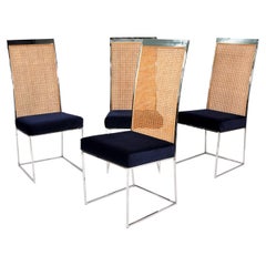 Set of Four Milo Baughman Chrome and Cane Dining Chairs for Thayer Coggin, 1970s
