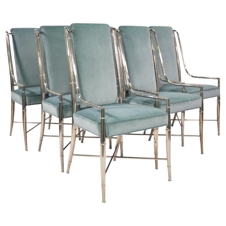 Sage Green Velvet Mastercraft Imperial Dining Chairs a Set of Six For