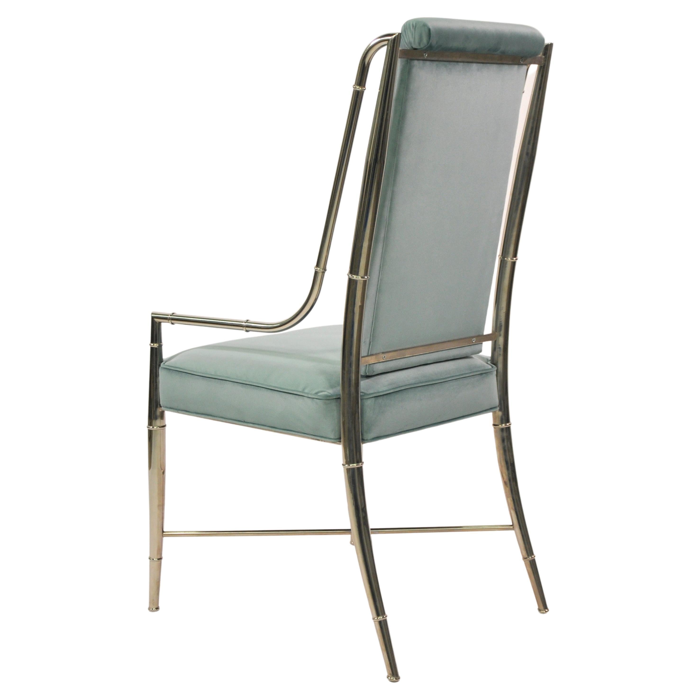 Plated Green Velvet Mastercraft Imperial Dining Chairs For Sale