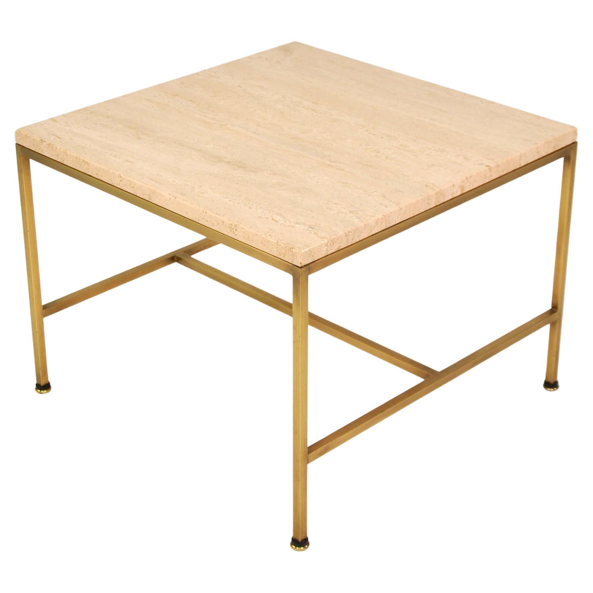Travertine and Brass Side Table by Paul McCobb for Directional, 1950s