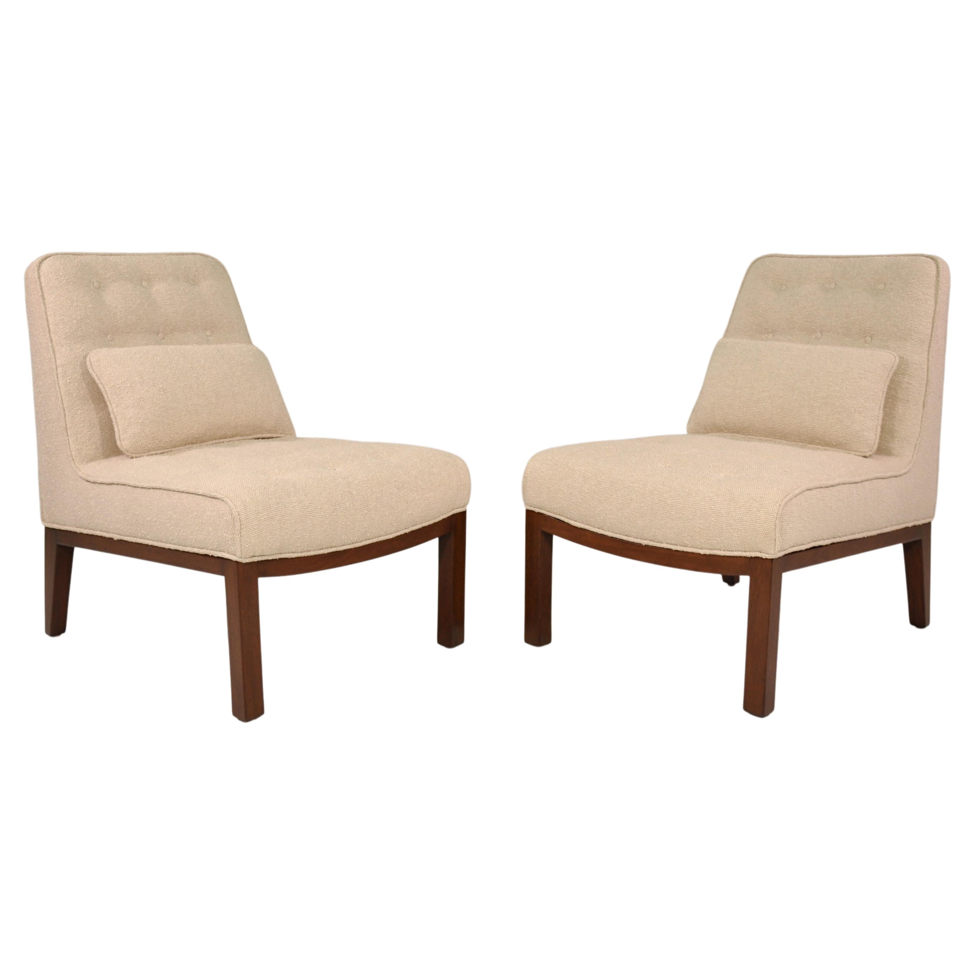 Mid-20th Century Beige Bouclé Sophia Slipper Chair by Edward Wormley for Dunbar - a Pair For Sale