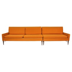 McCobb Walnut and Brass Burnt Orange Sectional Sofa