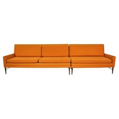 McCobb Walnut and Brass Burnt Orange Sectional Sofa