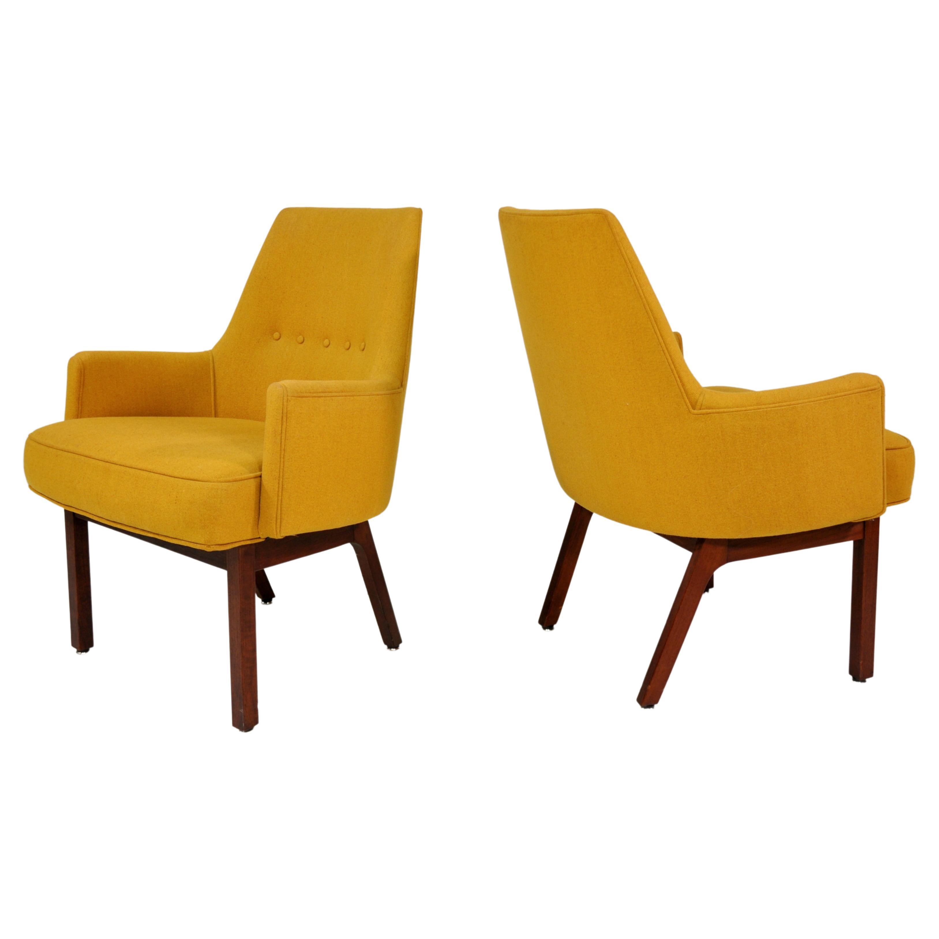 Yellow Wool Walnut Lounge Chairs by Vista of California, a Pair For Sale