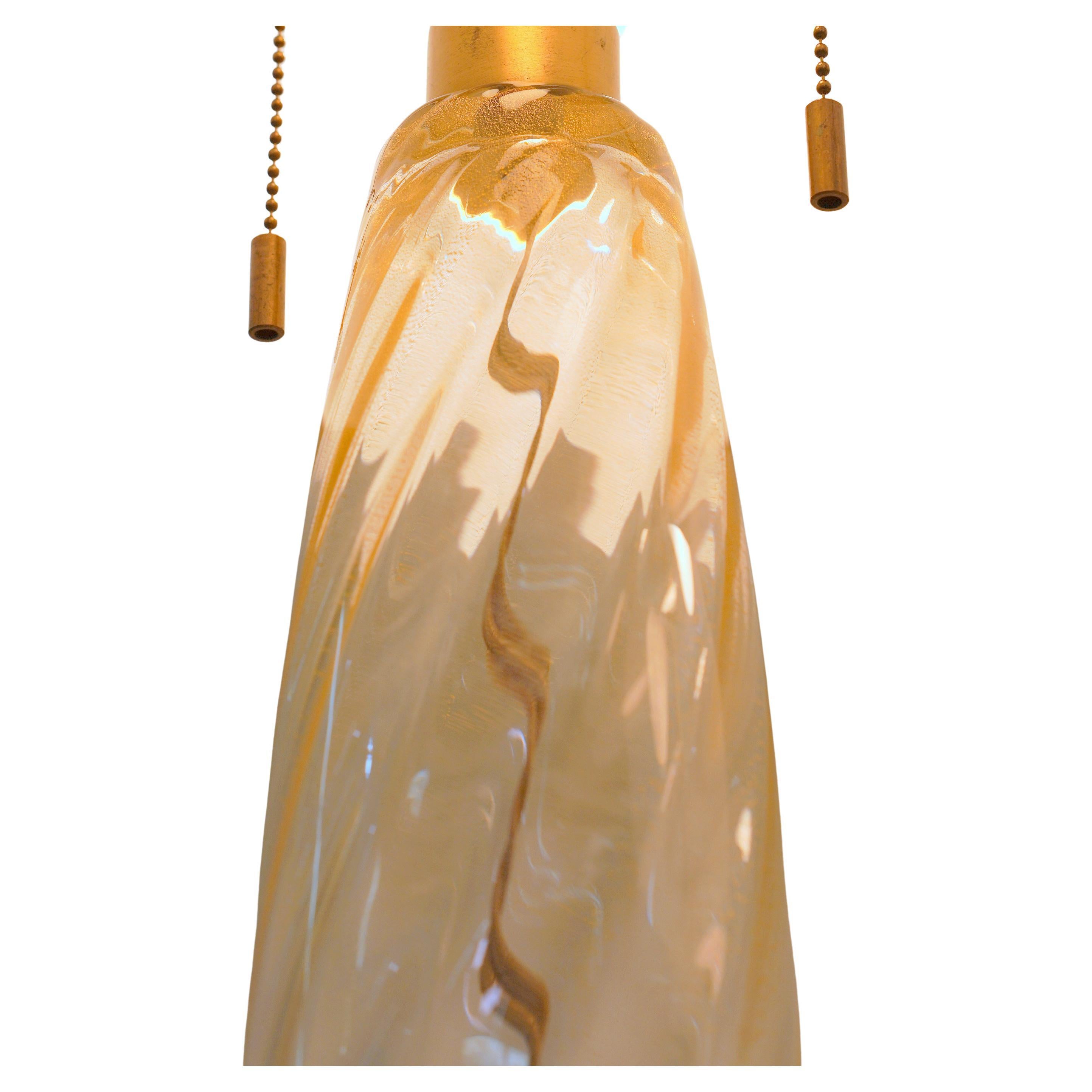 Italian Seguso for Donghia Murano Glass Lamps with Gold Dust and Gold Aventurine - Pair For Sale