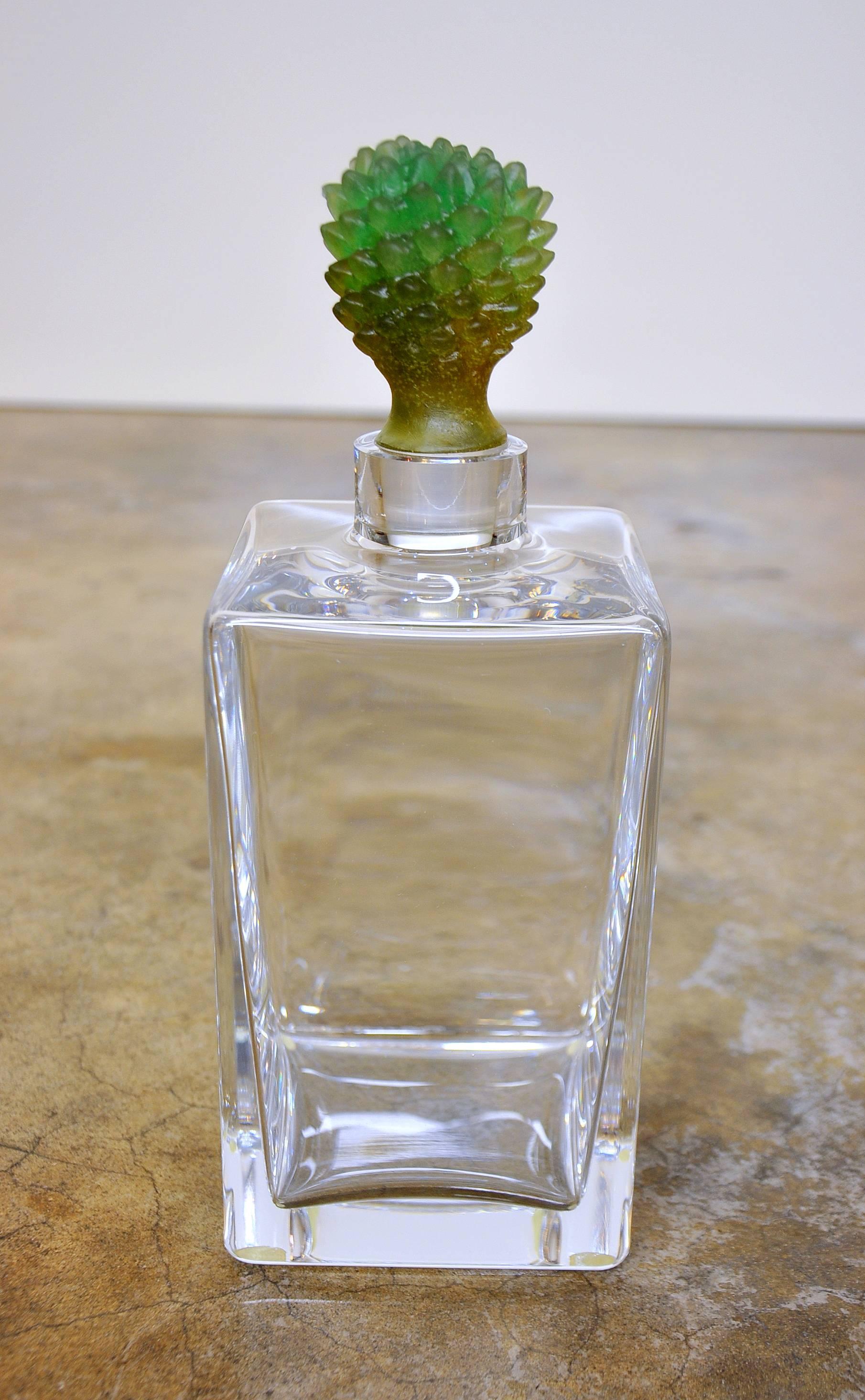 Rare, unique and highly collectible Daum crystal decanter with a pâte de verre cactus shaped stopper. The designer Joseph Hilton McConnico began his collaboration with Daum France in 1987, and was the first American whose work became part of the